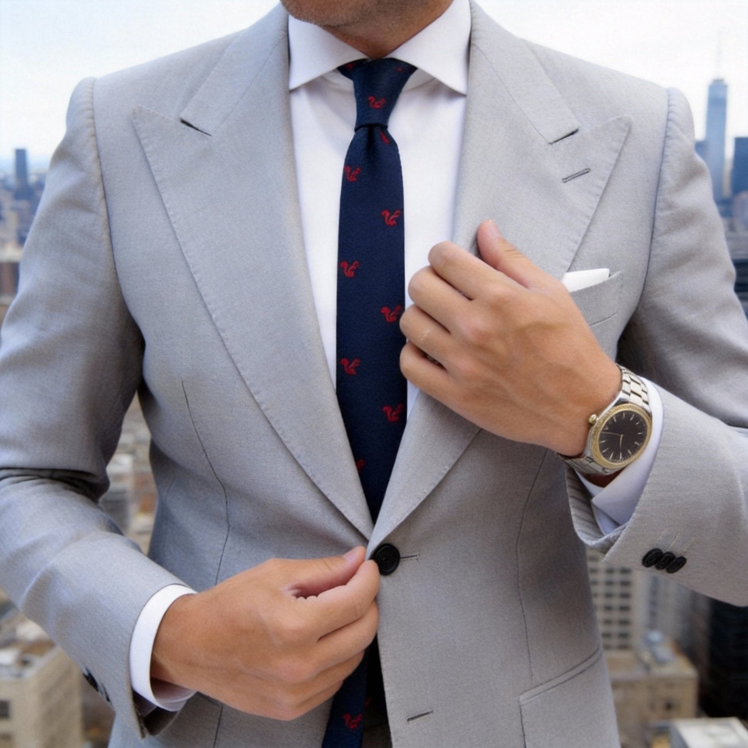 Navy Blue With Red Squirrel Necktie