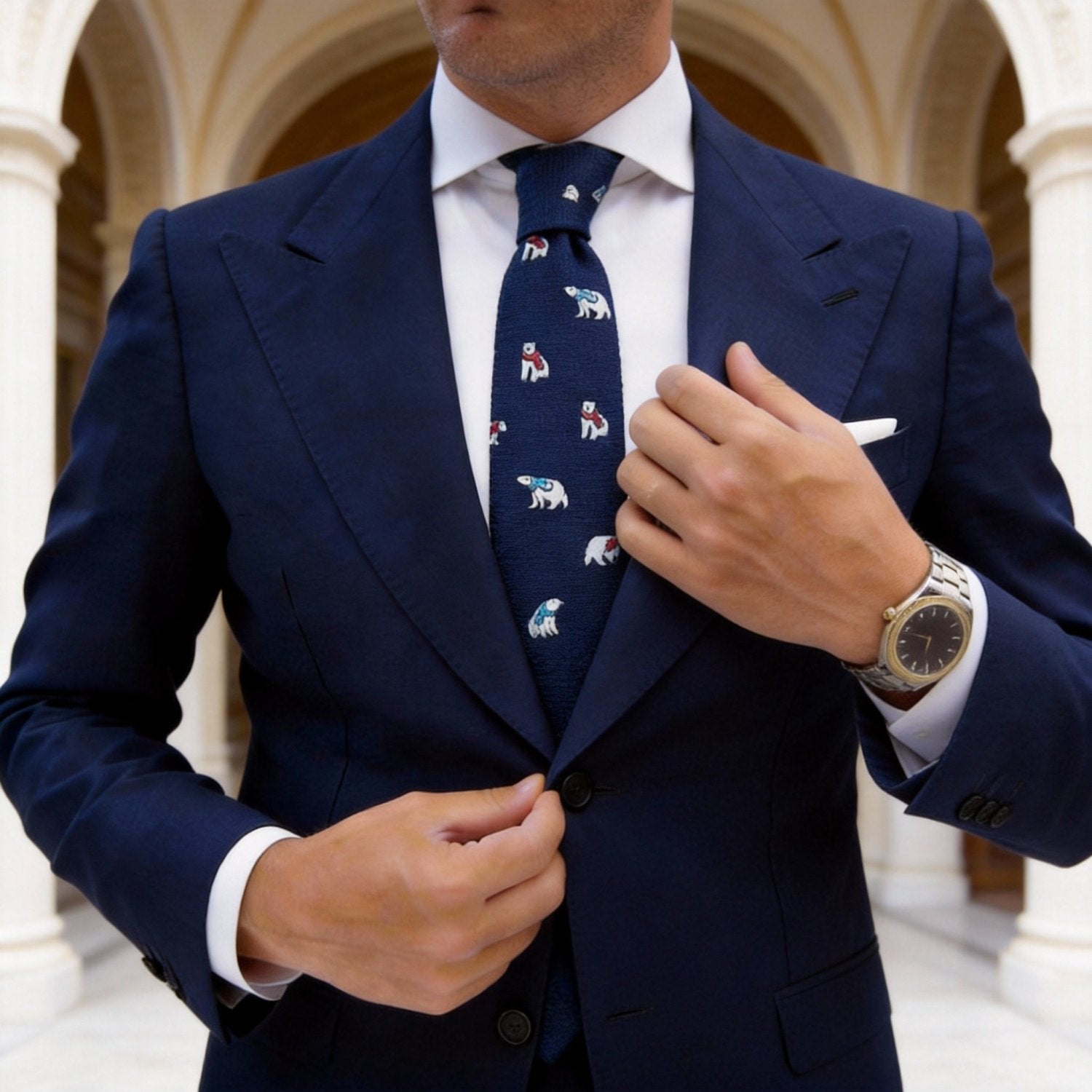 Navy Blue With White Polar Bear Necktie