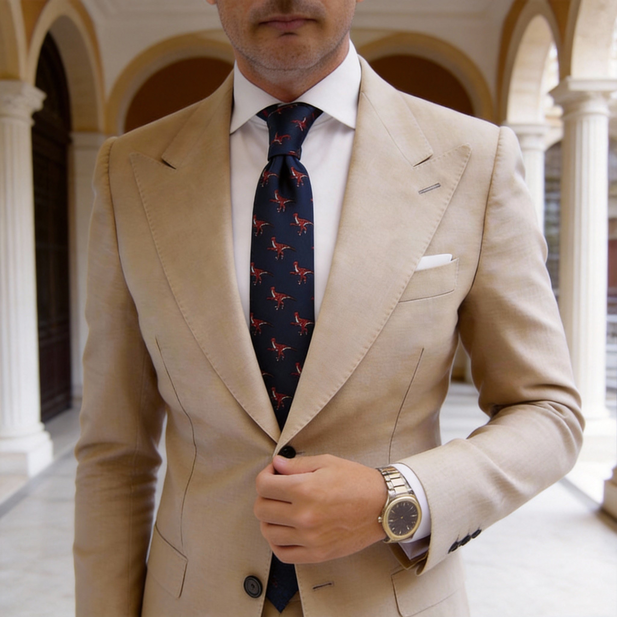 Navy Blue with Red Velociraptor Necktie