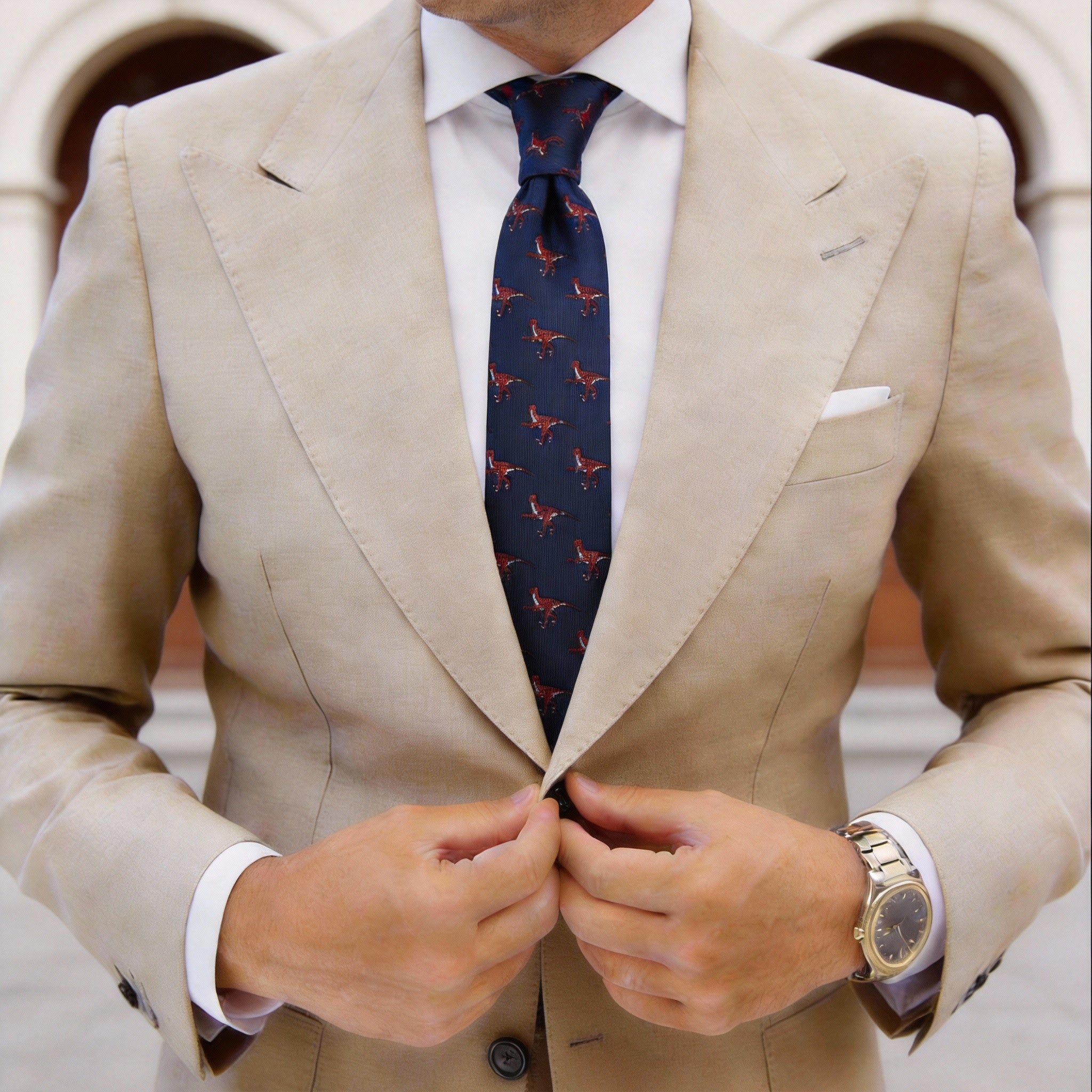 Navy Blue with Red Velociraptor Necktie