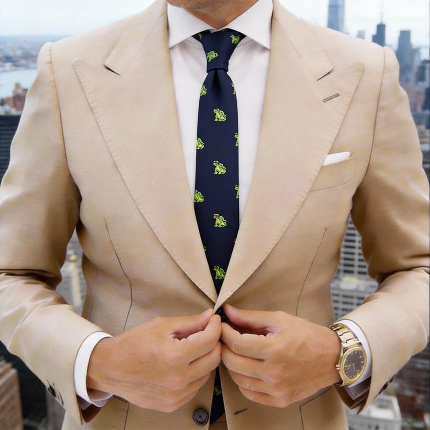 Navy Blue With Green Frog Necktie