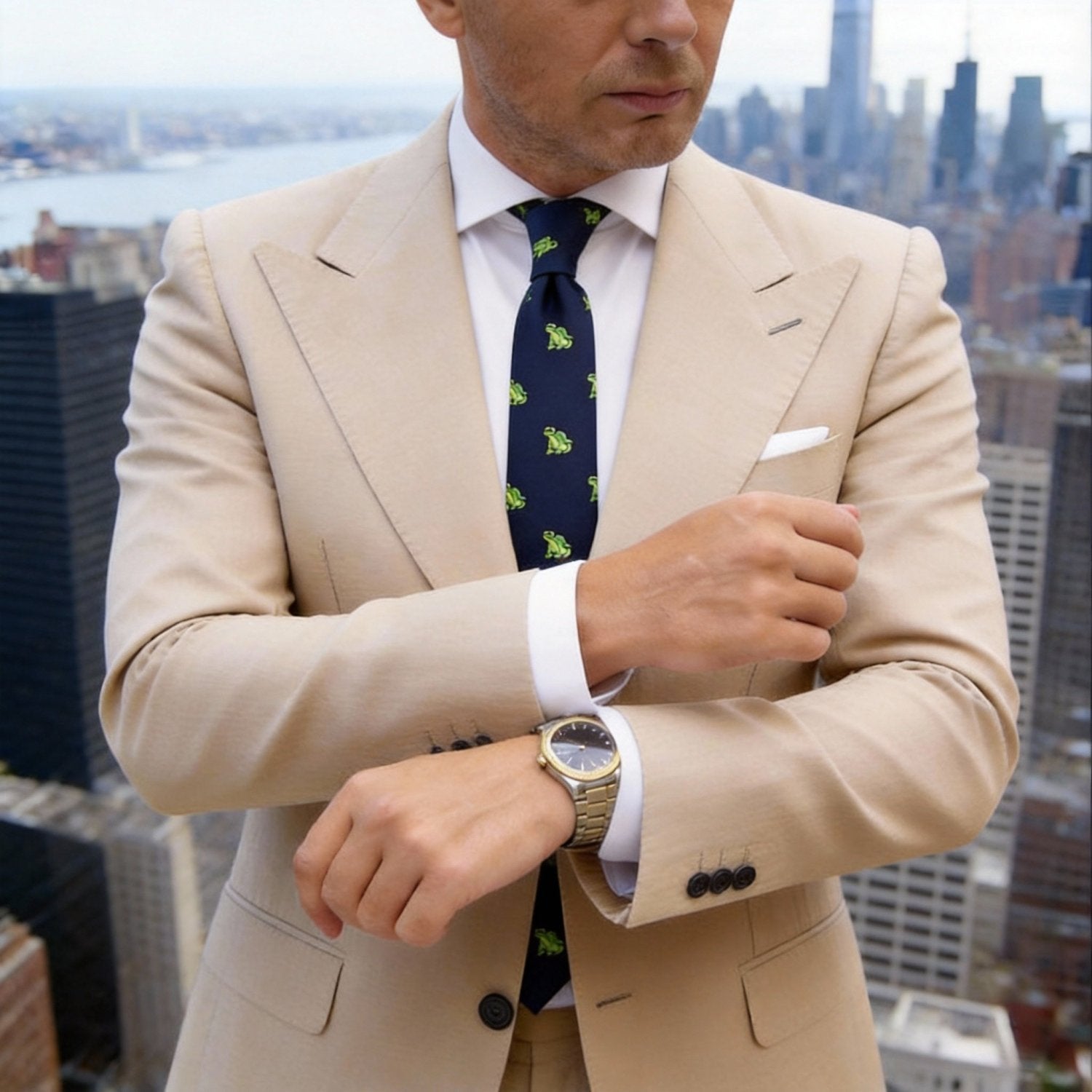 Navy Blue With Green Frog Necktie