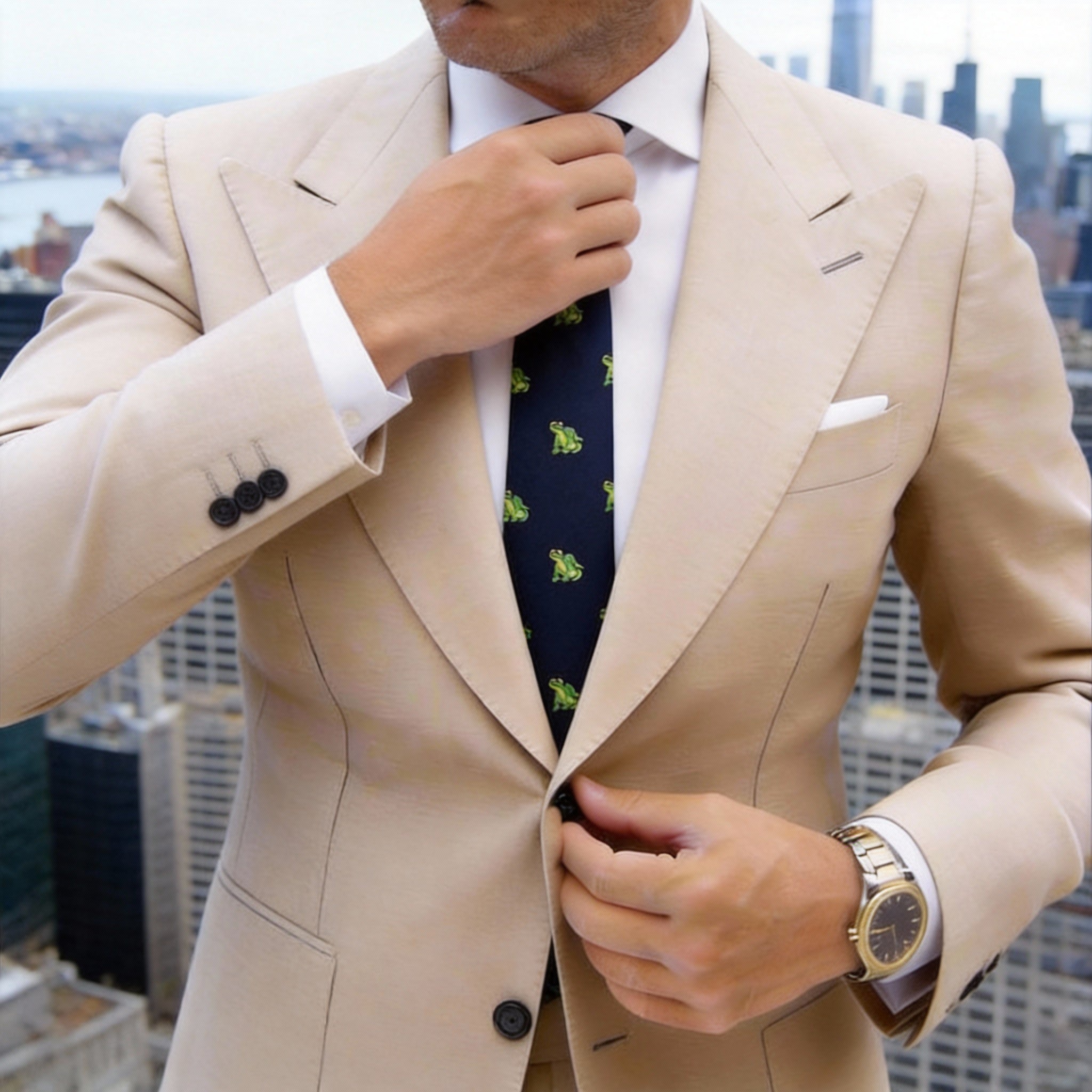 Navy Blue With Green Frog Necktie