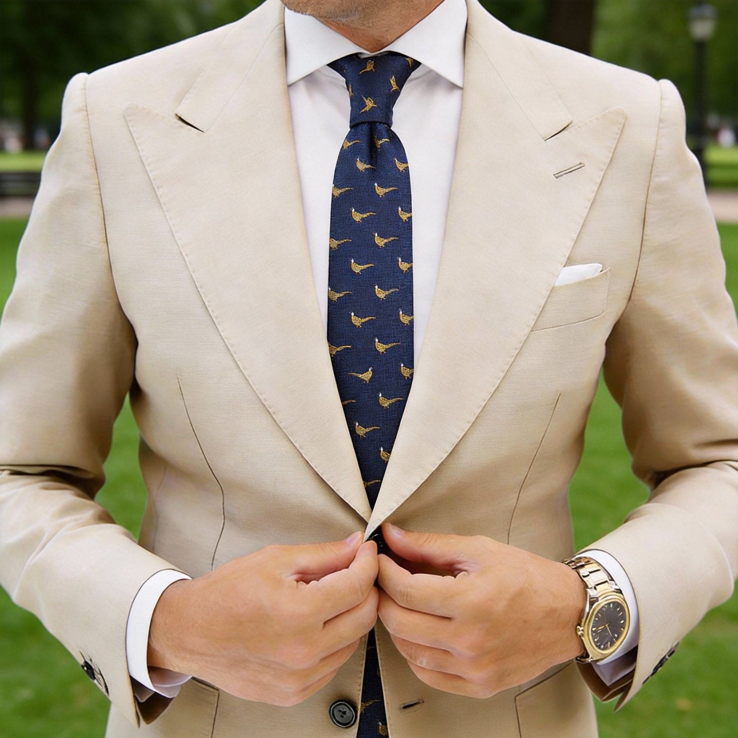 Dark Navy Blue with Golden Pheasant Necktie