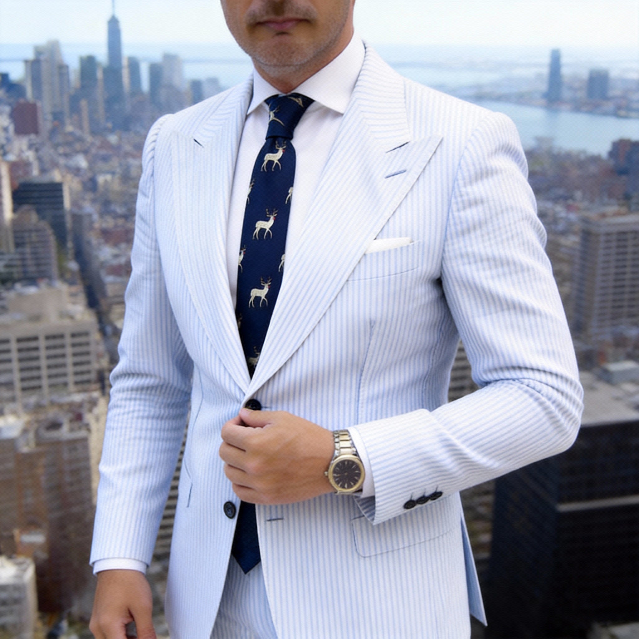 Navy Blue With Light Beige Reindeer Necktie