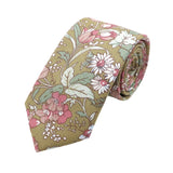 Olive Green Pink Floral Necktie