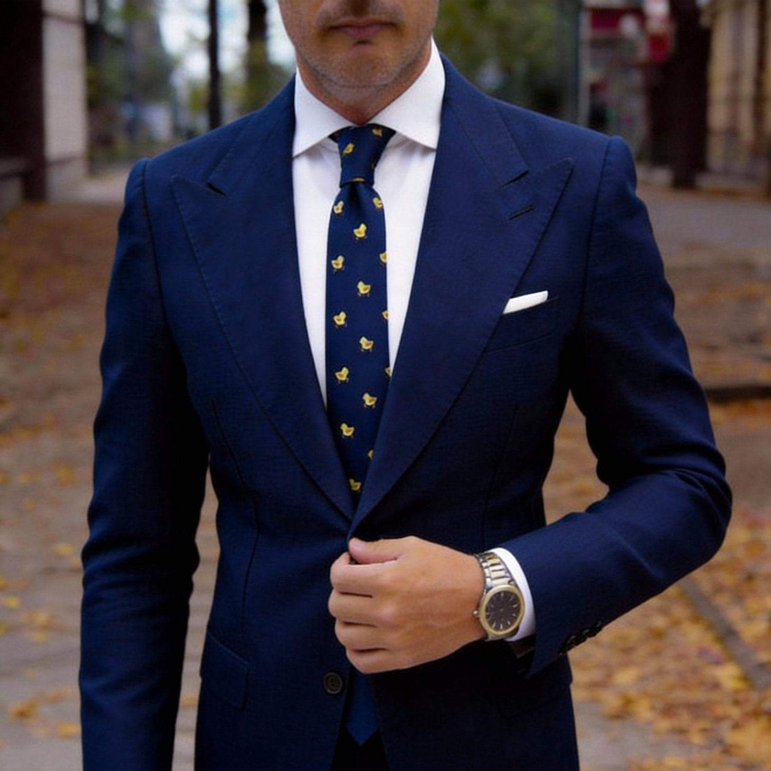 Navy Blue With Yellow Chicks Necktie