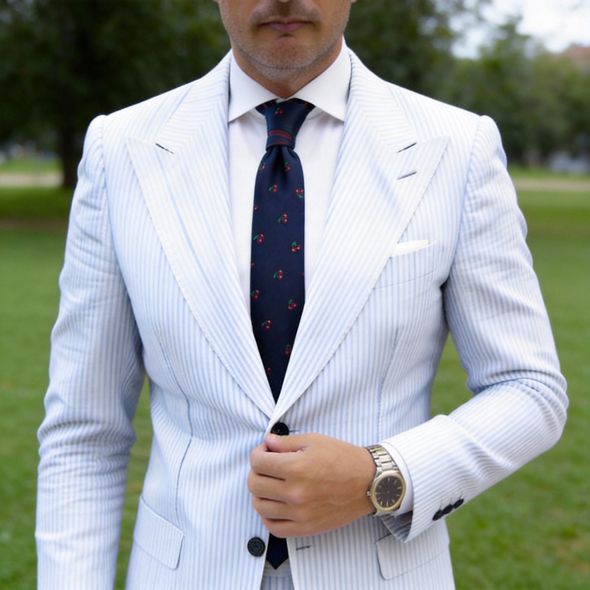 Navy Blue with Red & Green Cherry Necktie