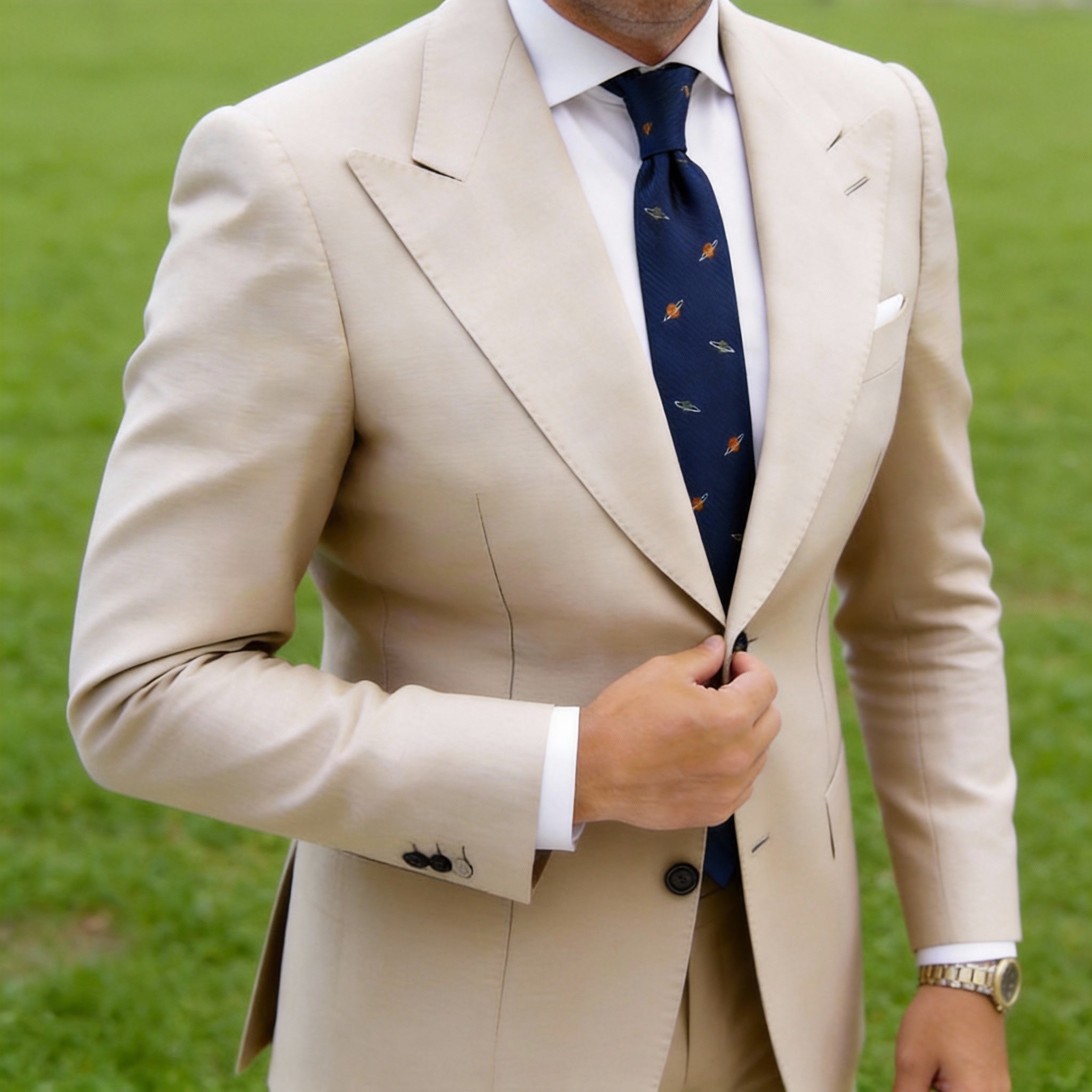 Navy Blue With Multi-color Ringed Planets Necktie