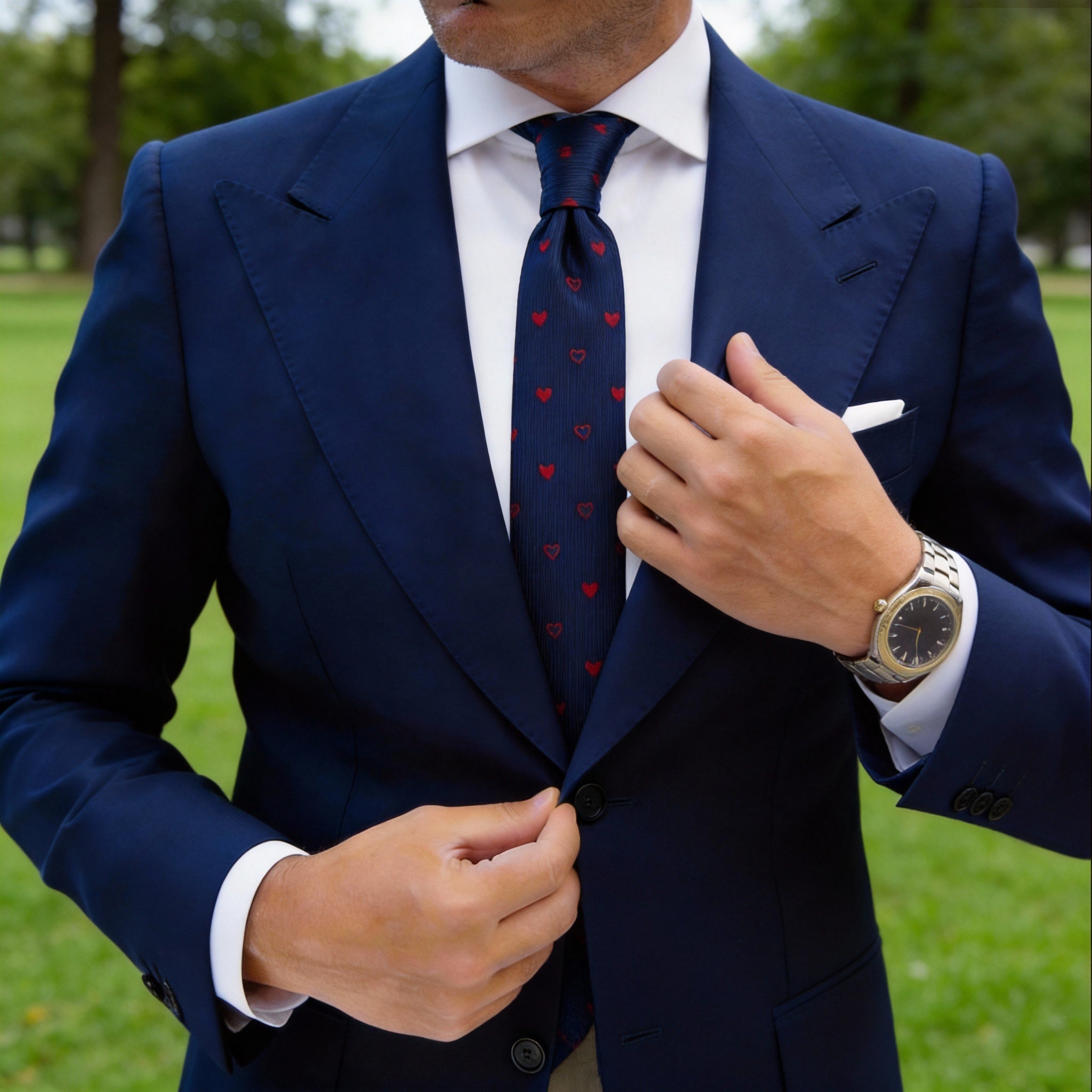 Navy Blue With Red Heart Necktie