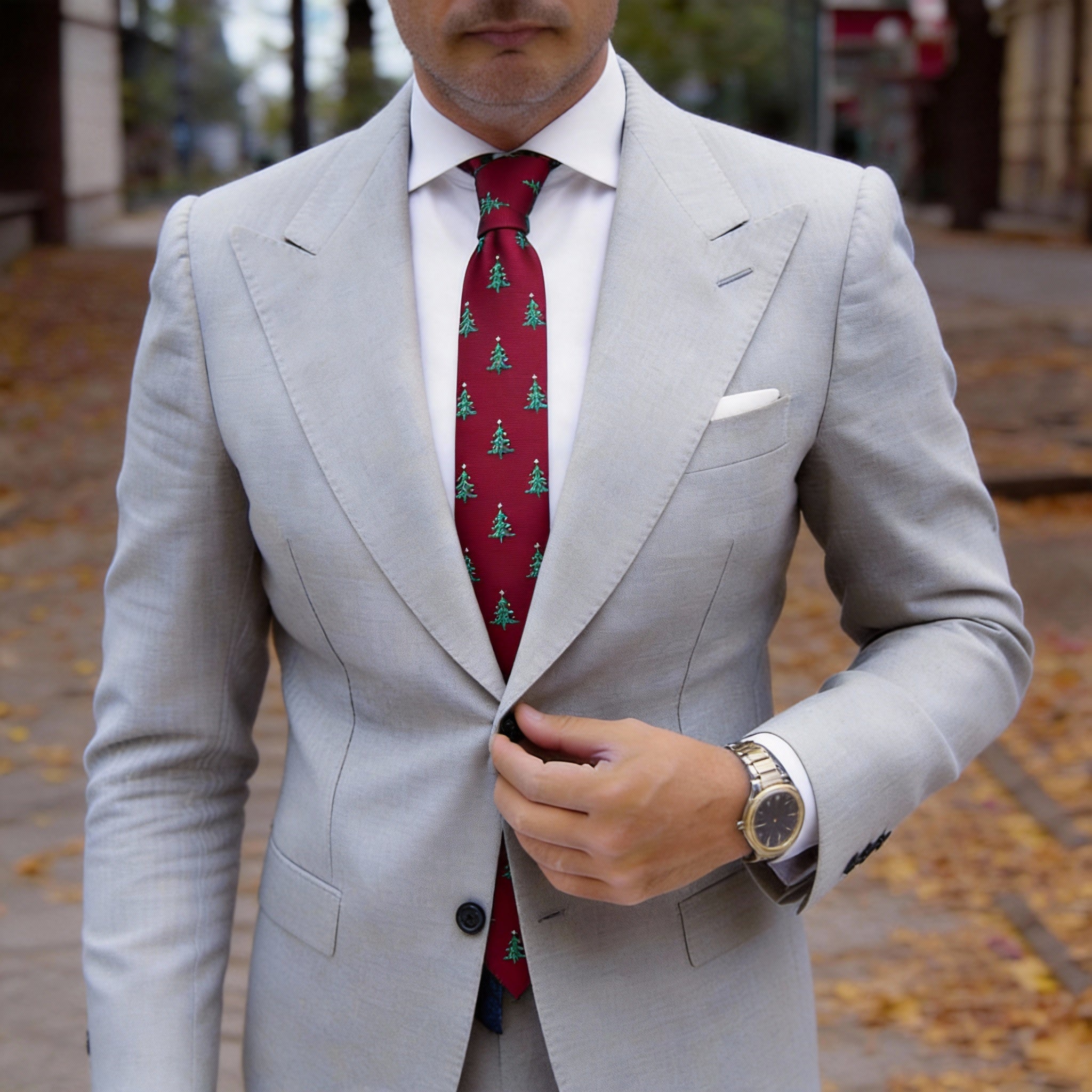 Red with Green Christmas Trees Necktie