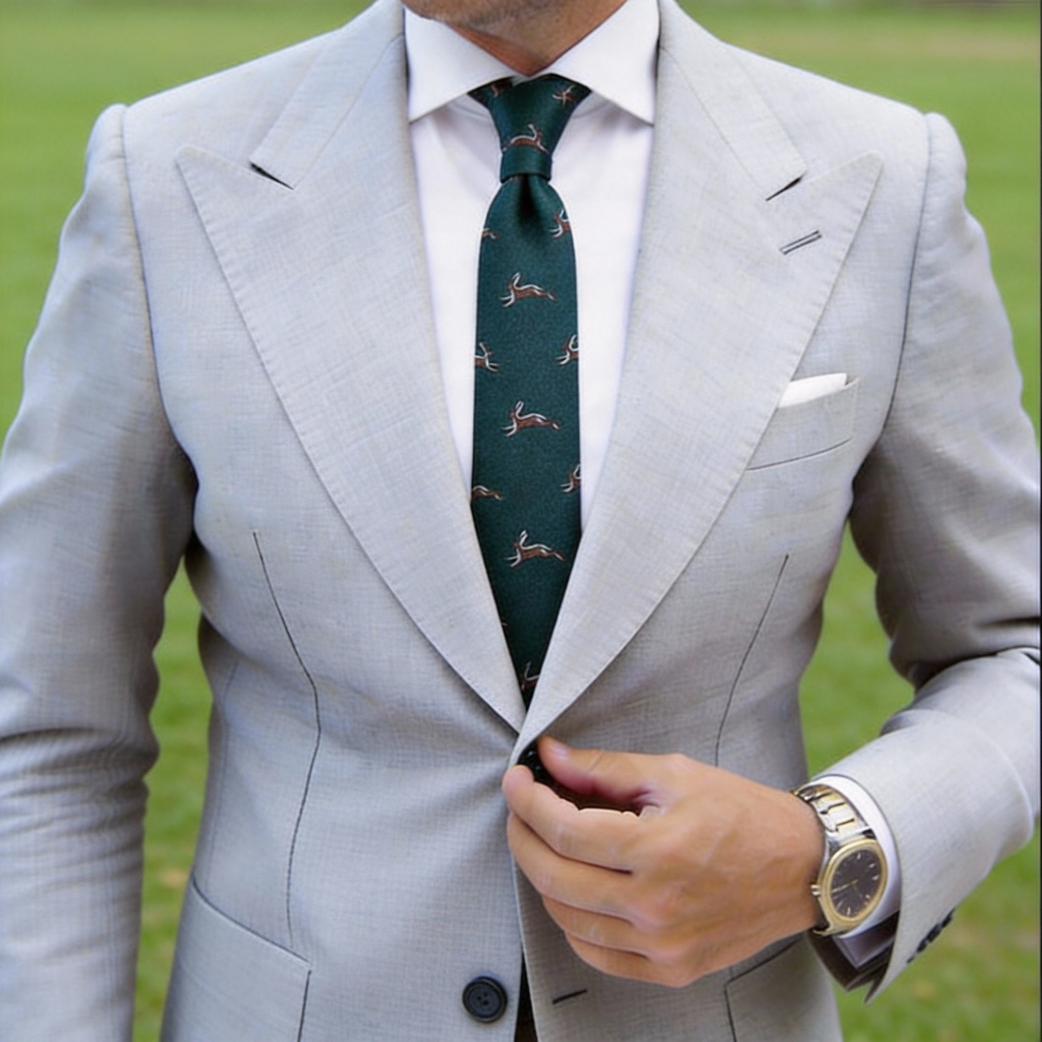 Dark Green With Brown Leaping Hares Necktie