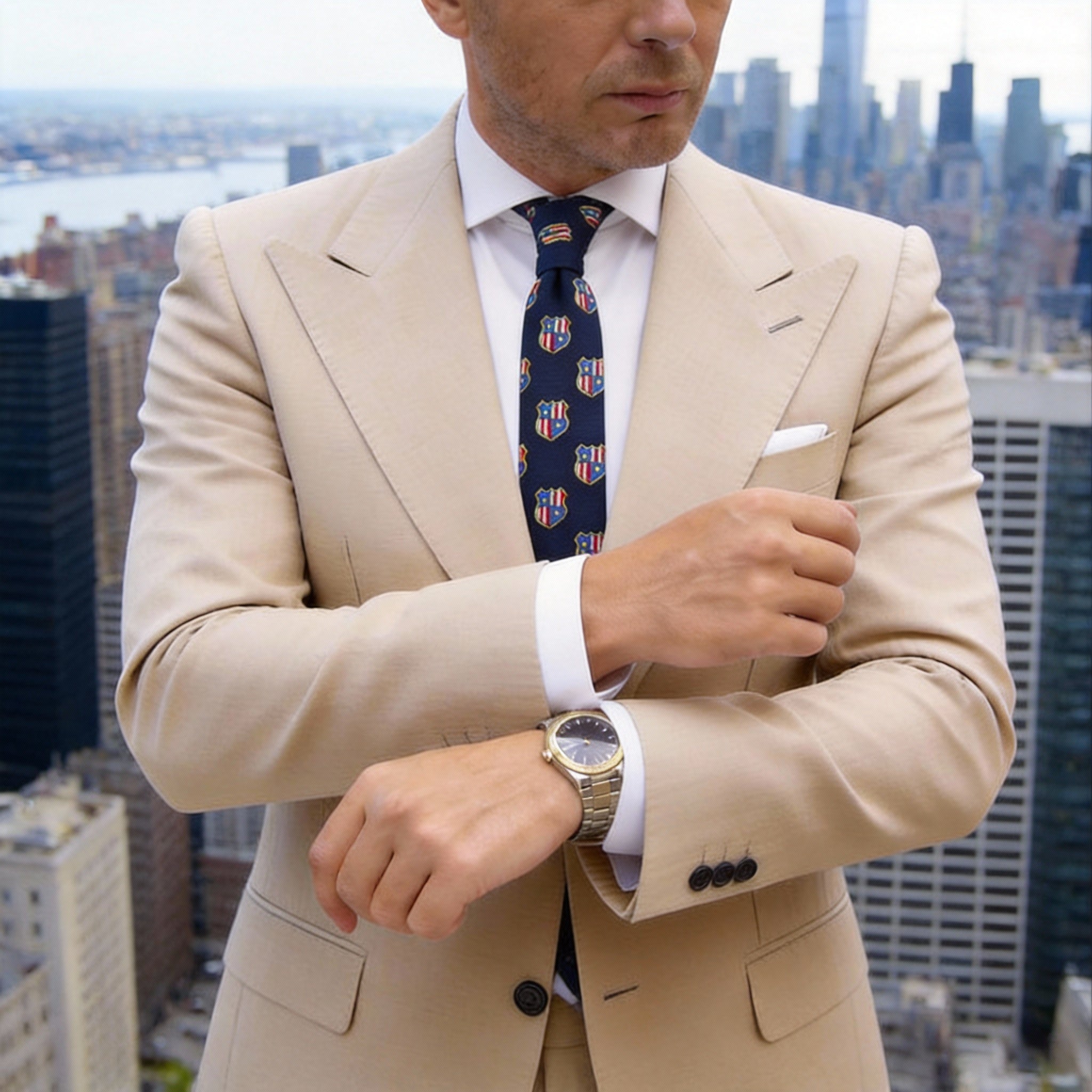 Navy Blue with Red and Blue Shield Necktie