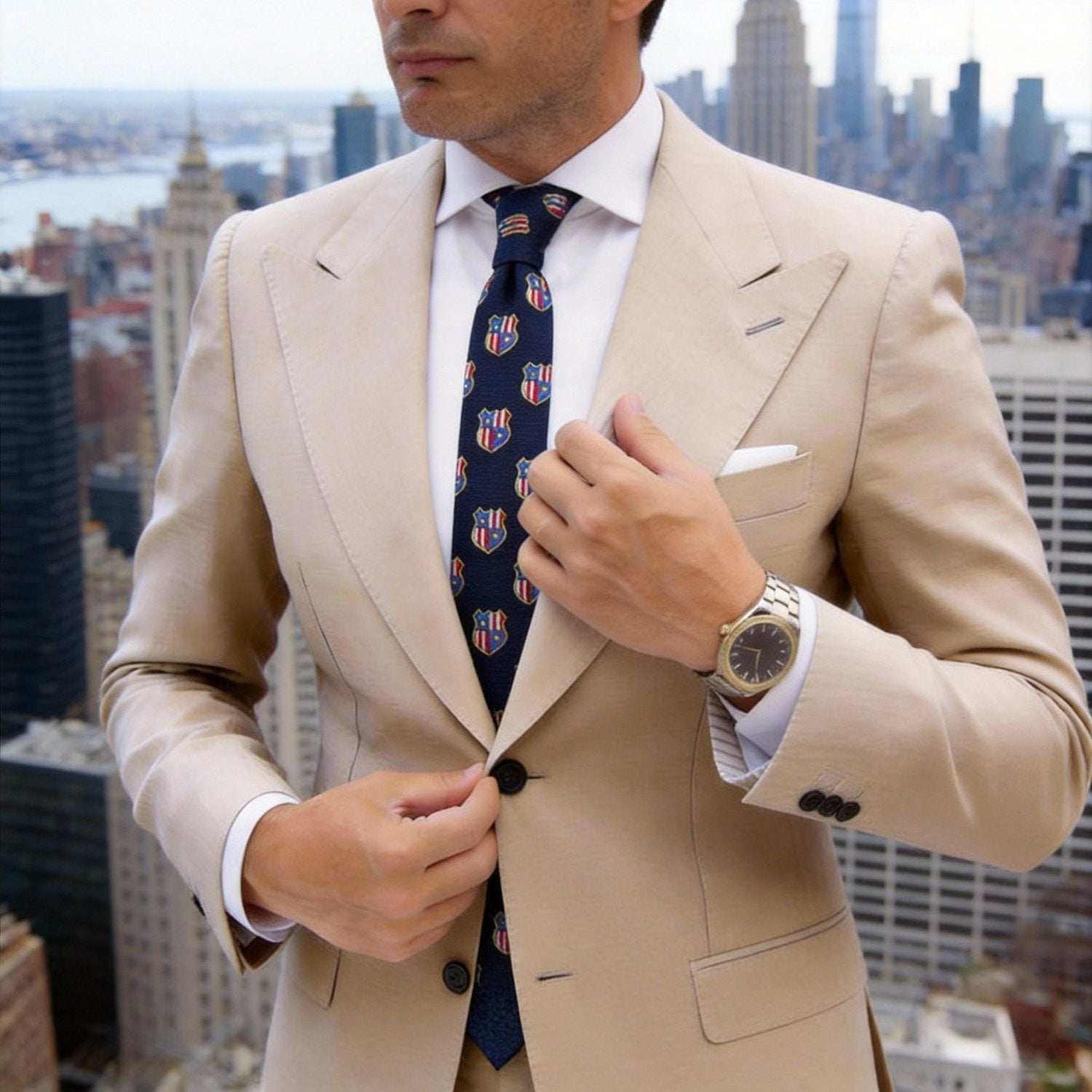 Navy Blue with Red and Blue Shield Necktie