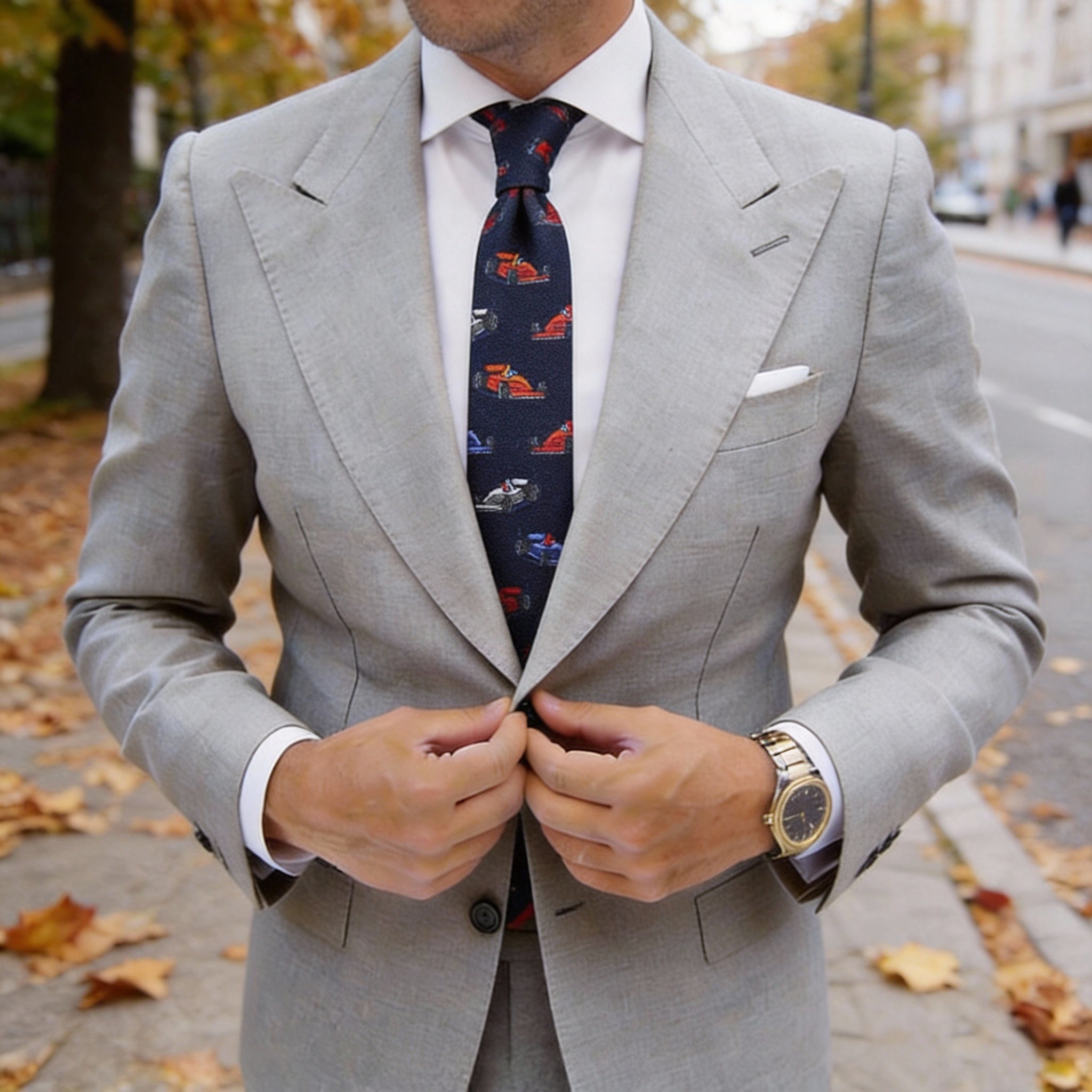 Navy Blue With Colorful F1 Cars Necktie