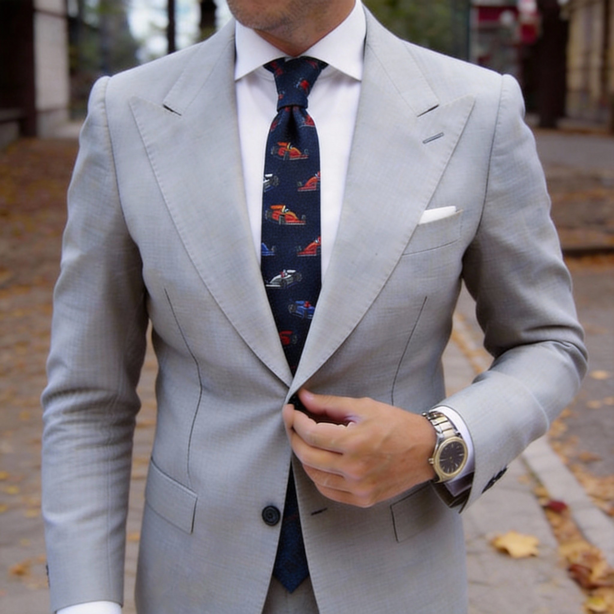 Navy Blue With Colorful F1 Cars Necktie