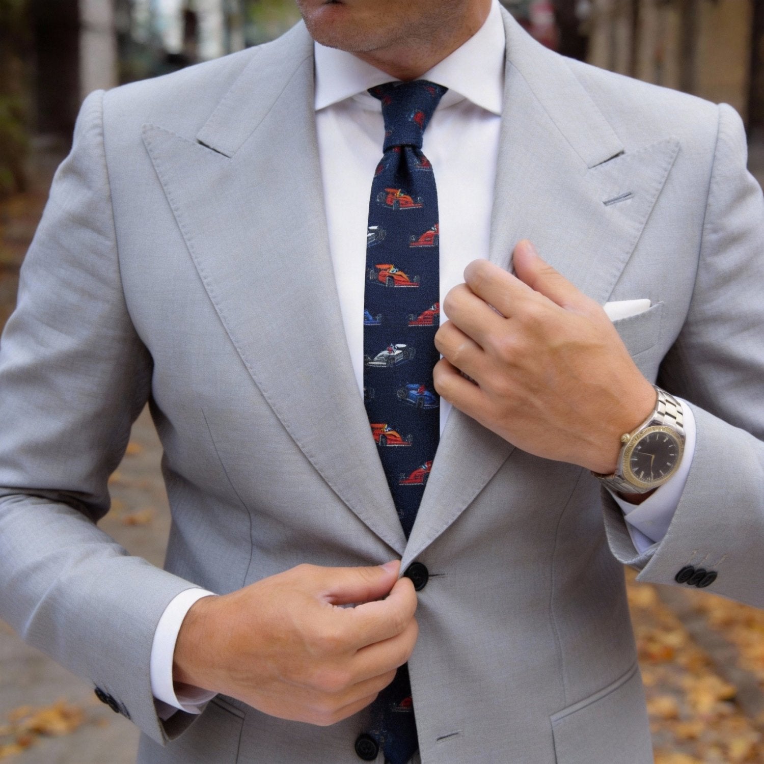 Navy Blue With Colorful F1 Cars Necktie
