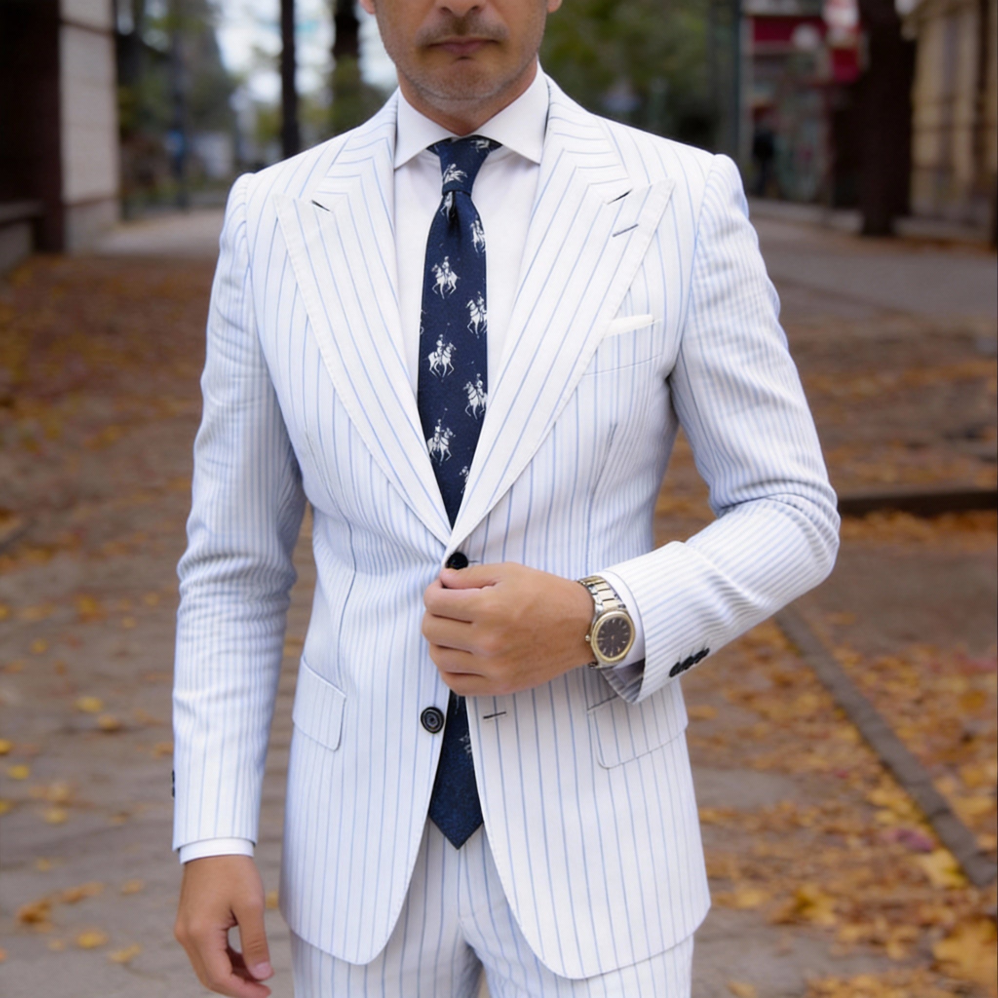 Navy Blue With White Polo Player Necktie