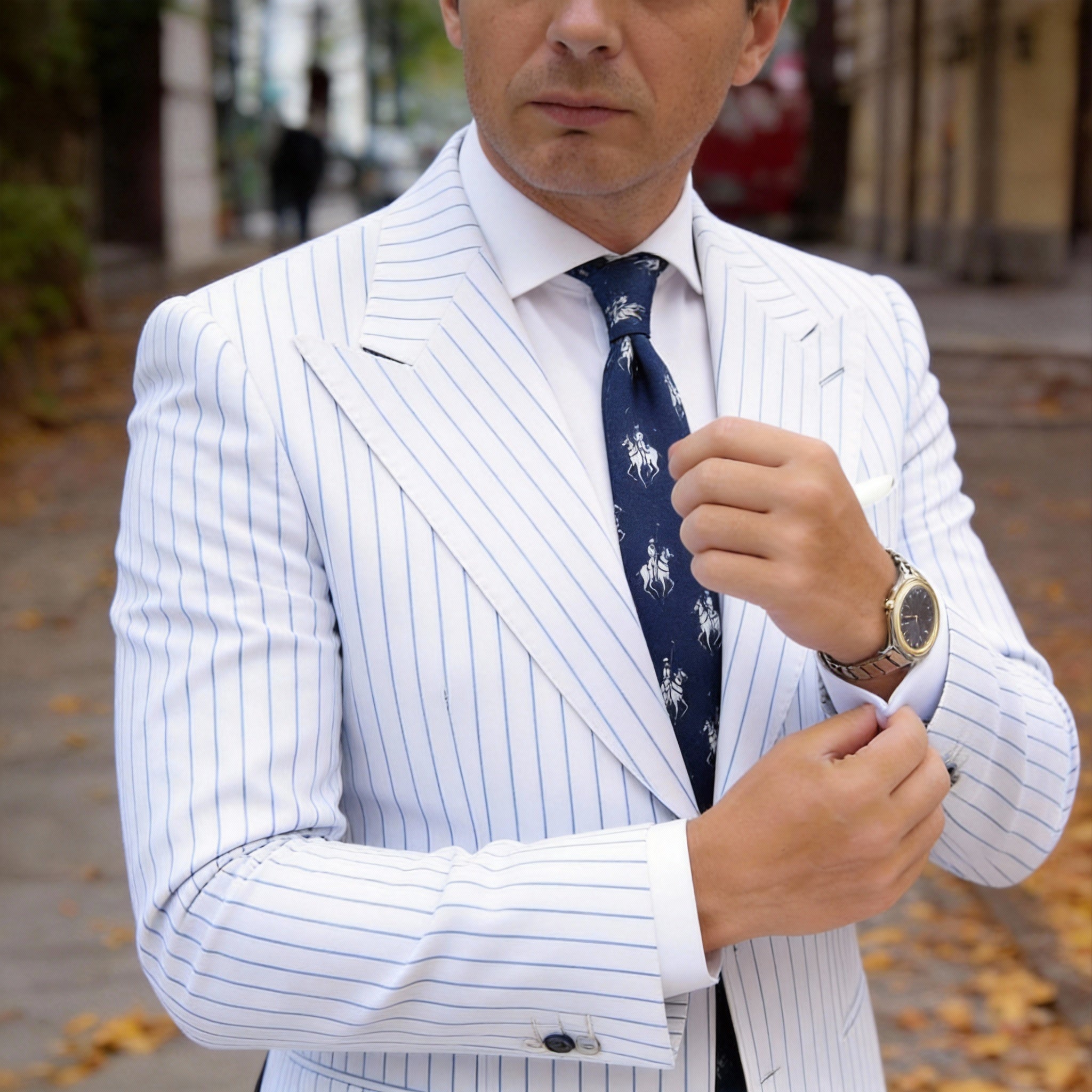 Navy Blue With White Polo Player Necktie