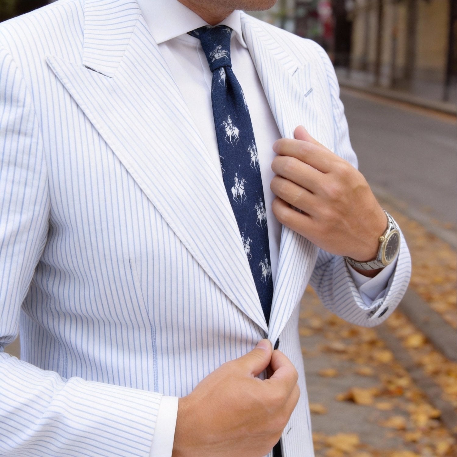 Navy Blue With White Polo Player Necktie