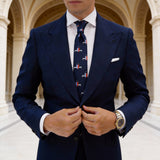 Navy Blue With White Horse & Red Shield Necktie