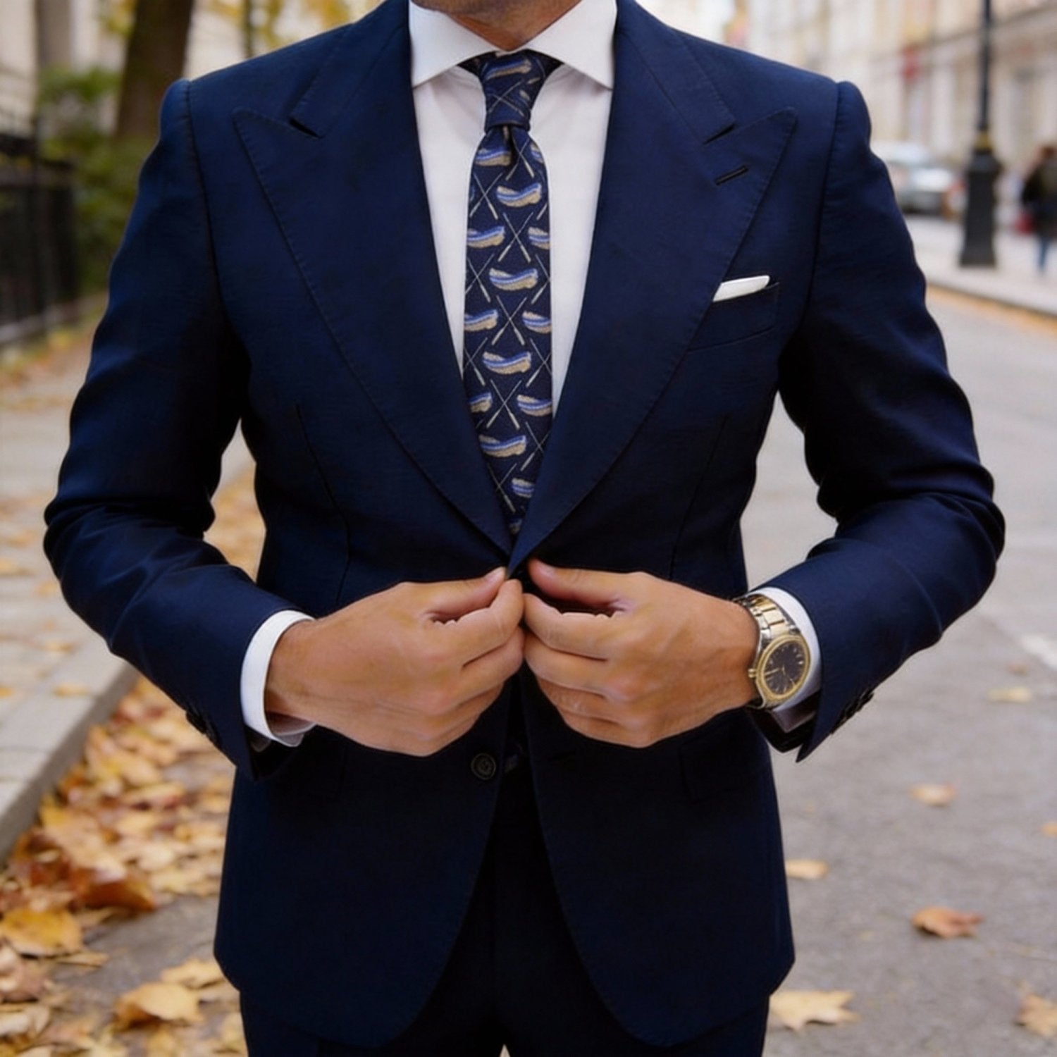 Dark Blue with Red & White Football Players Necktie