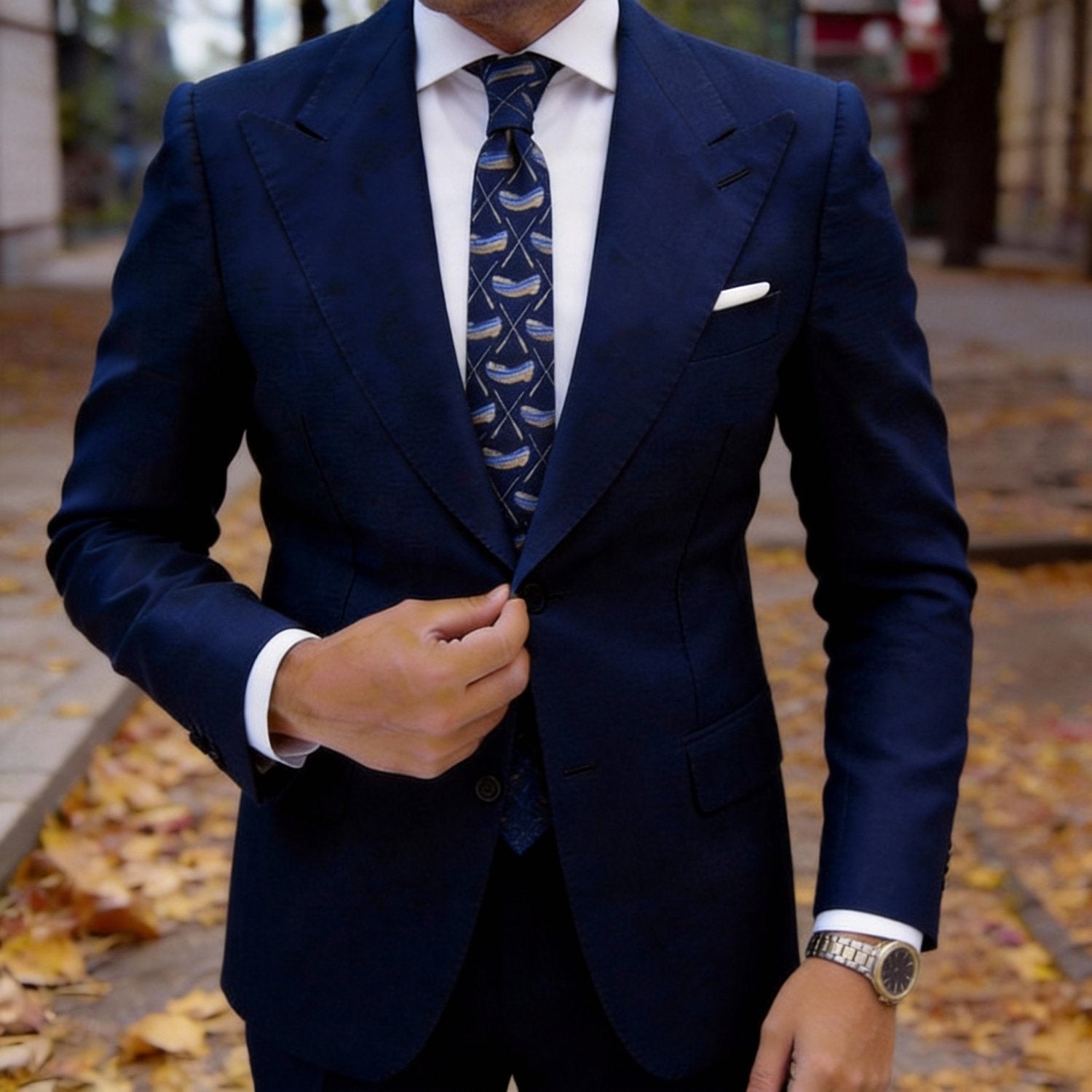 Dark Blue with Red & White Football Players Necktie