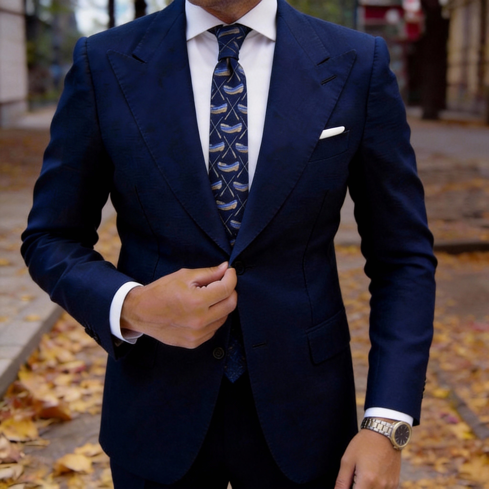 Dark Blue with Red & White Football Players Necktie