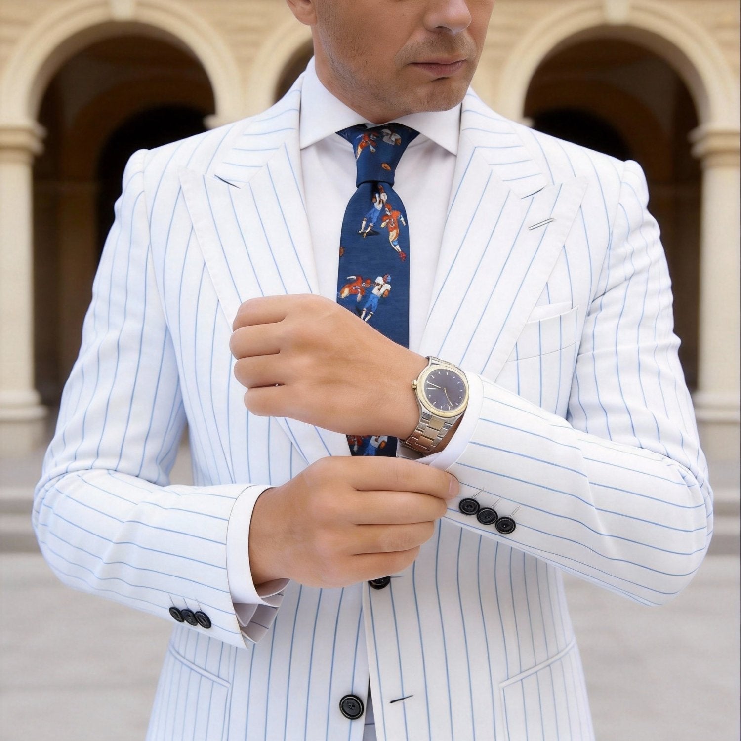 Blue Orange Football Necktie