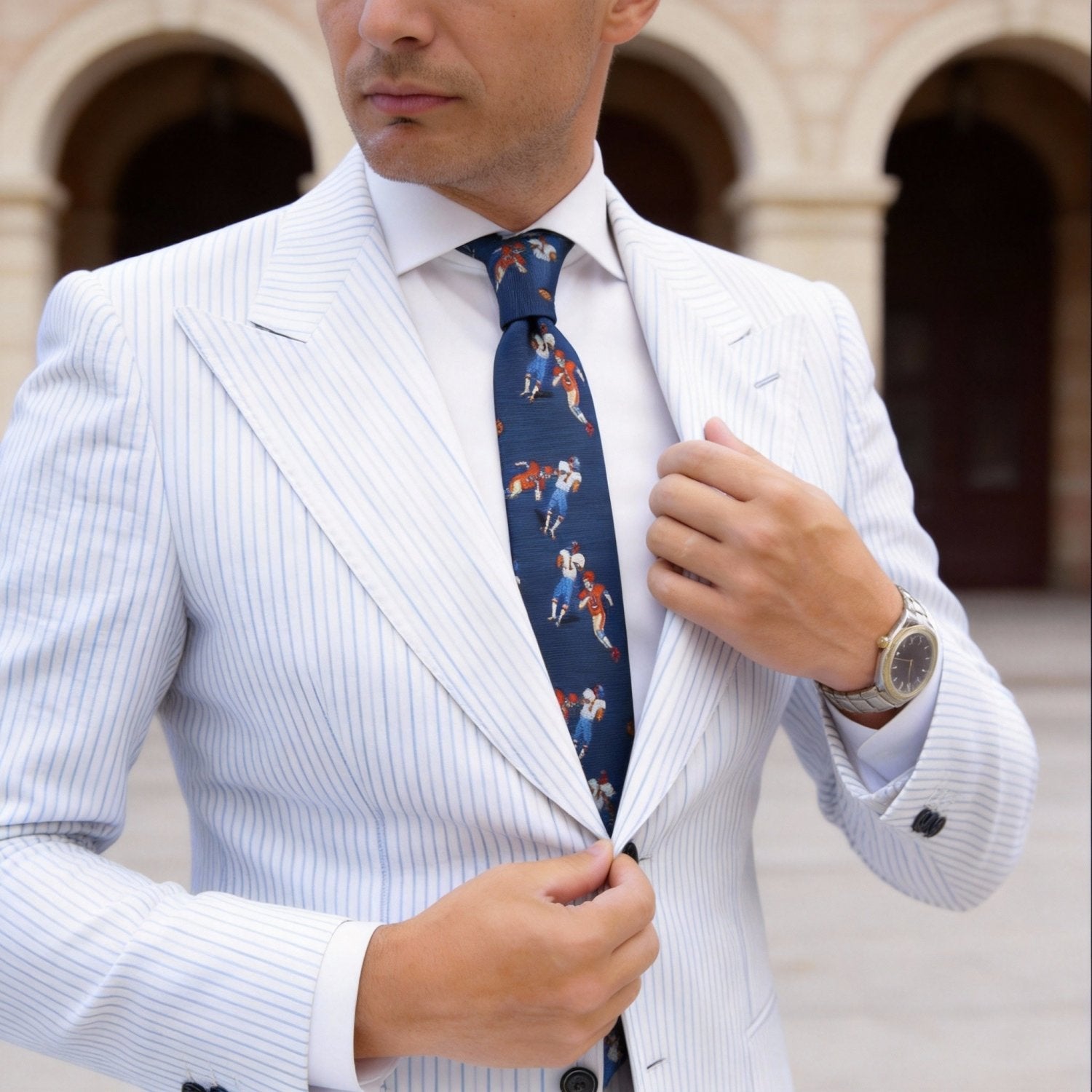 Blue Orange Football Necktie