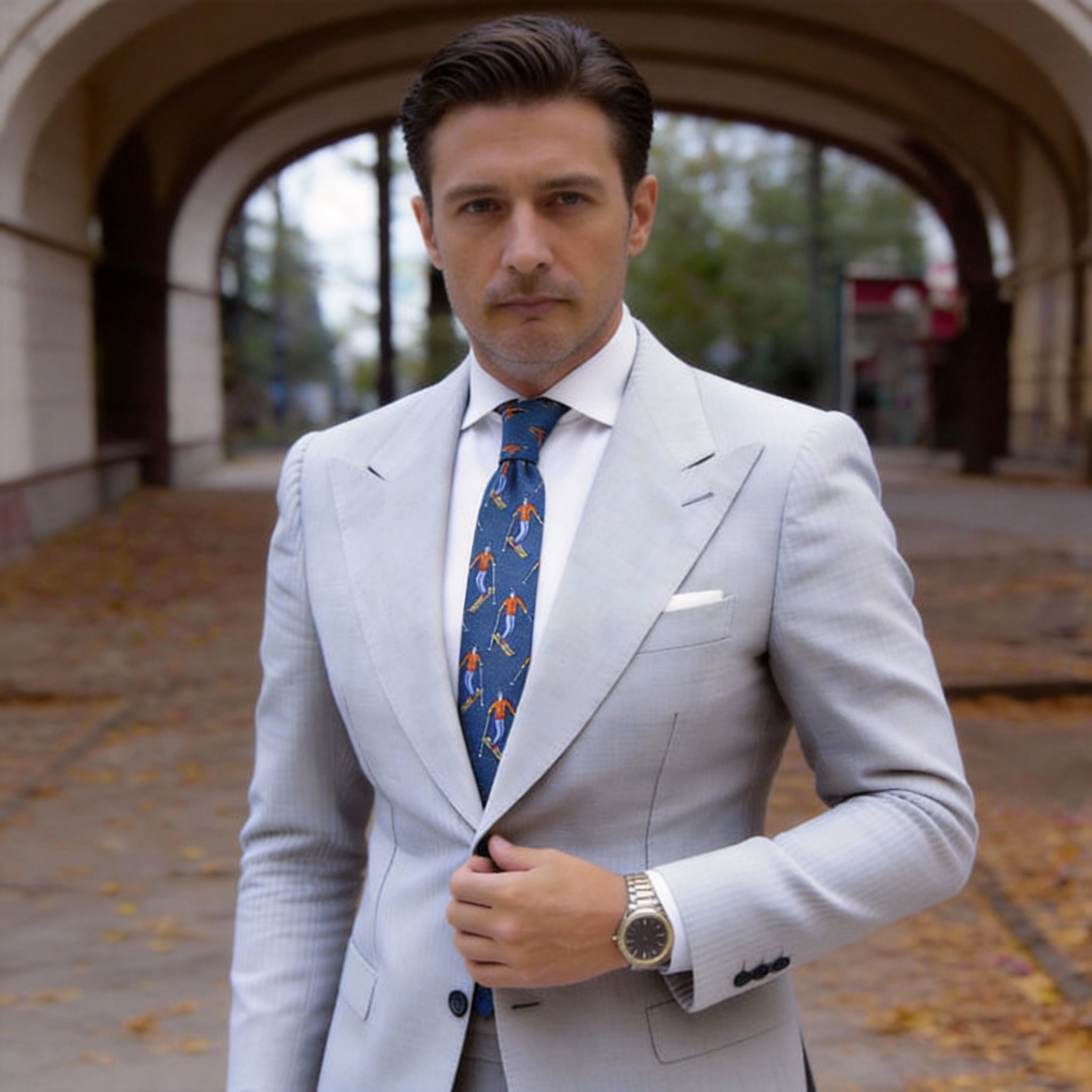 Blue with Orange Skier Necktie