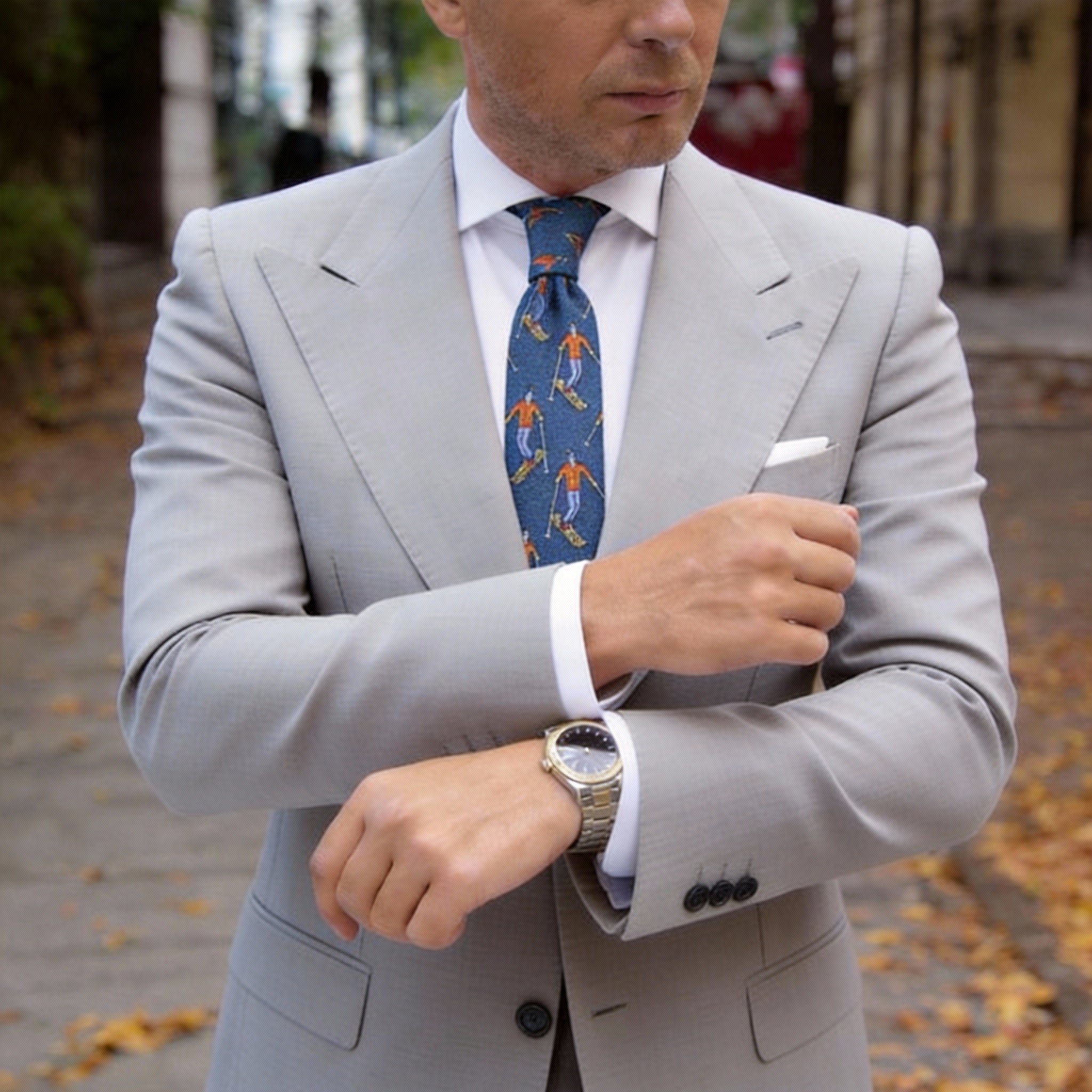 Blue with Orange Skier Necktie