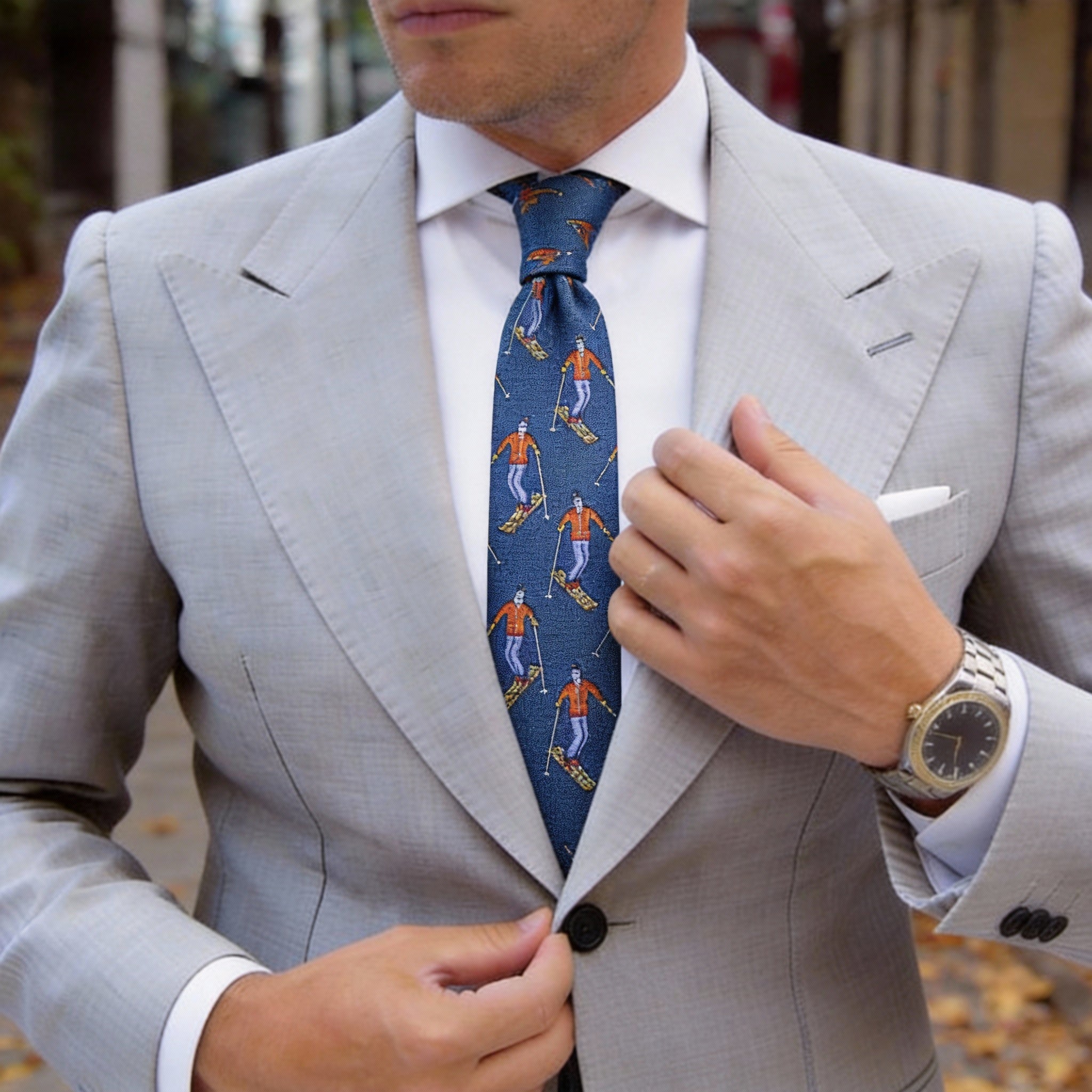 Blue with Orange Skier Necktie
