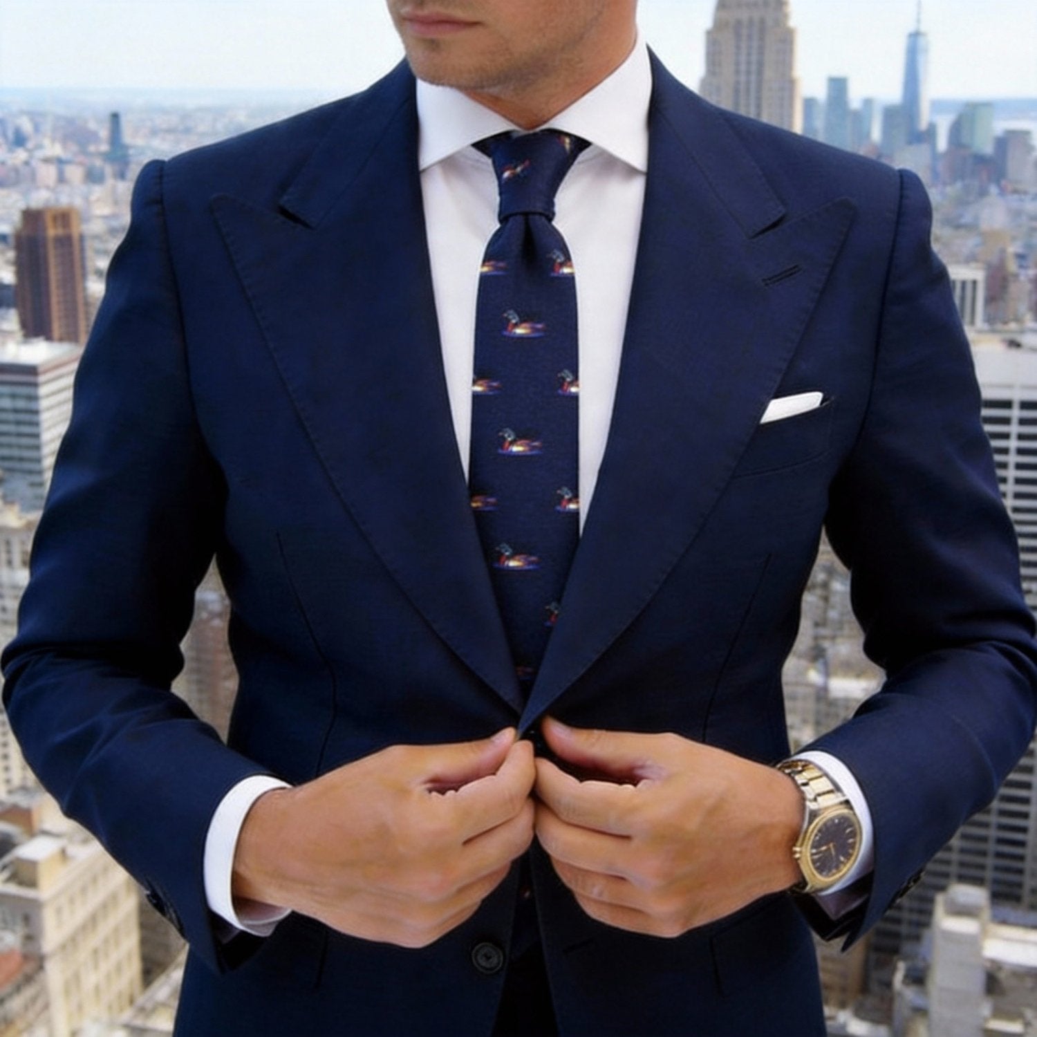 Navy Blue with Colorful Duck Necktie