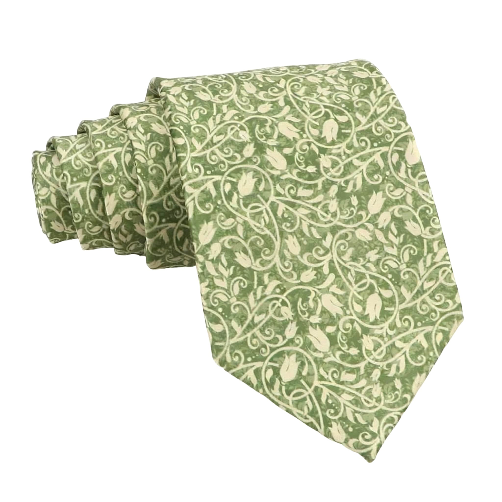 Green Beige Floral Necktie
