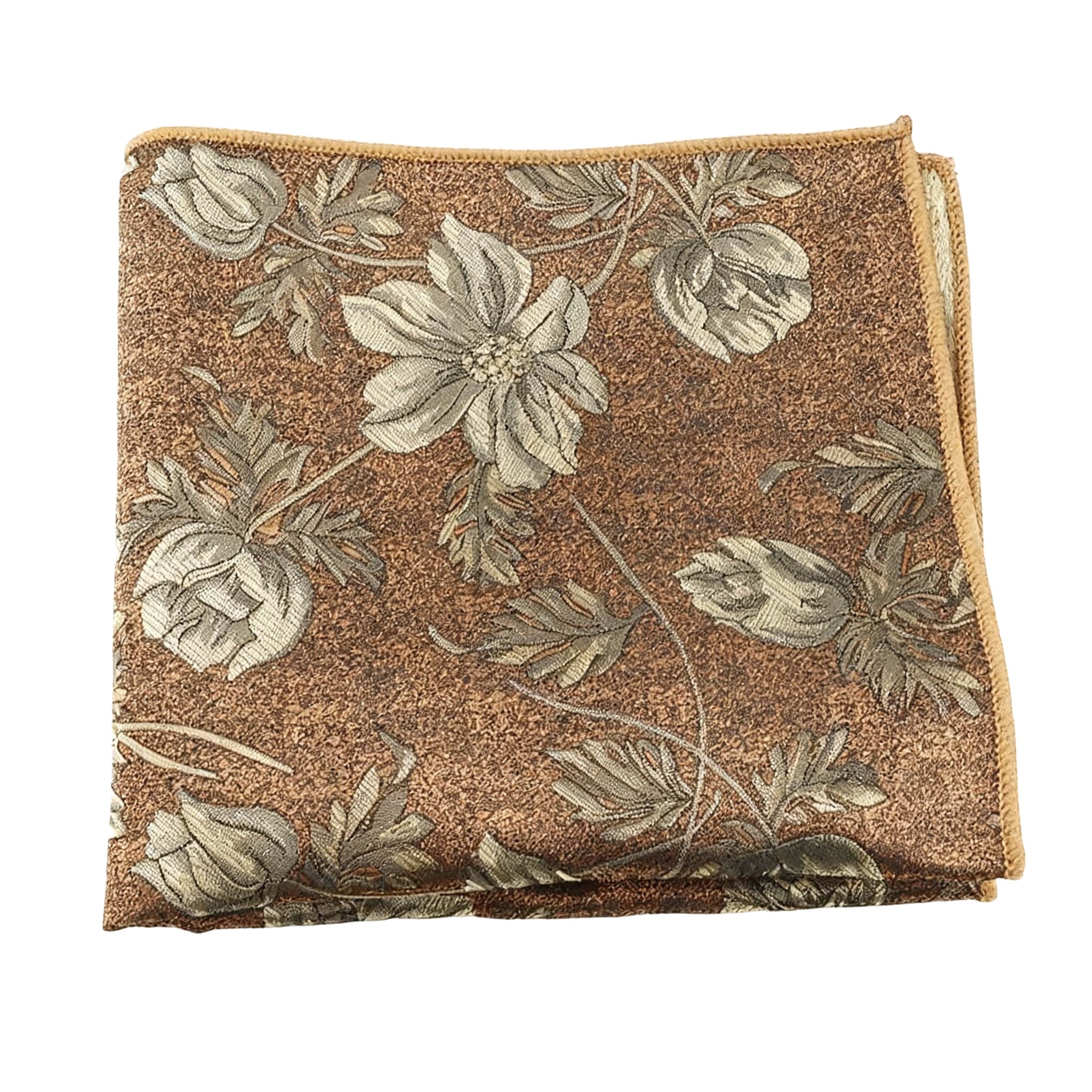 Brown Silver Floral Pocket Square