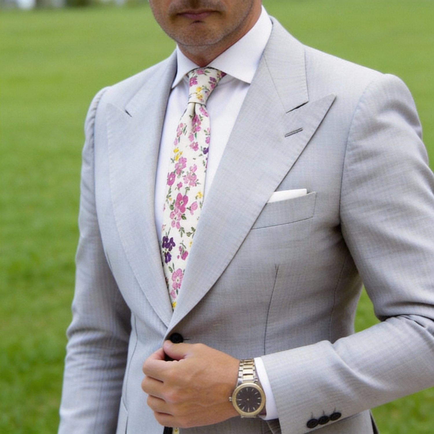 White with Pink & Purple Floral Necktie