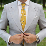 Mustard Yellow With White And Blue Floral Necktie