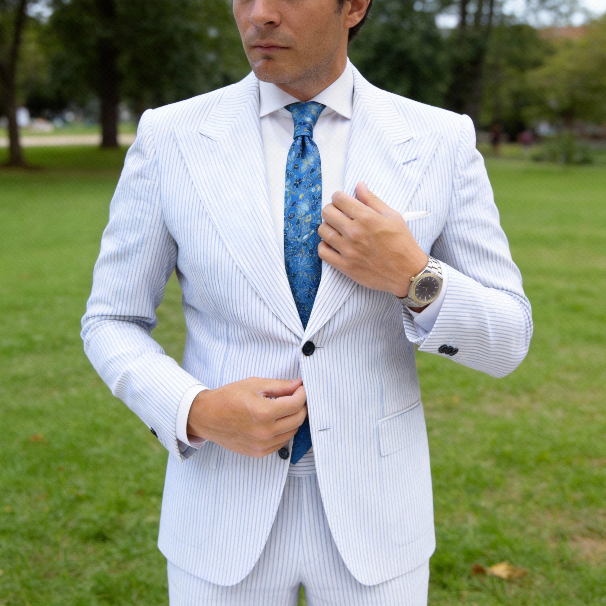 Light Blue with Dark Blue Floral Necktie
