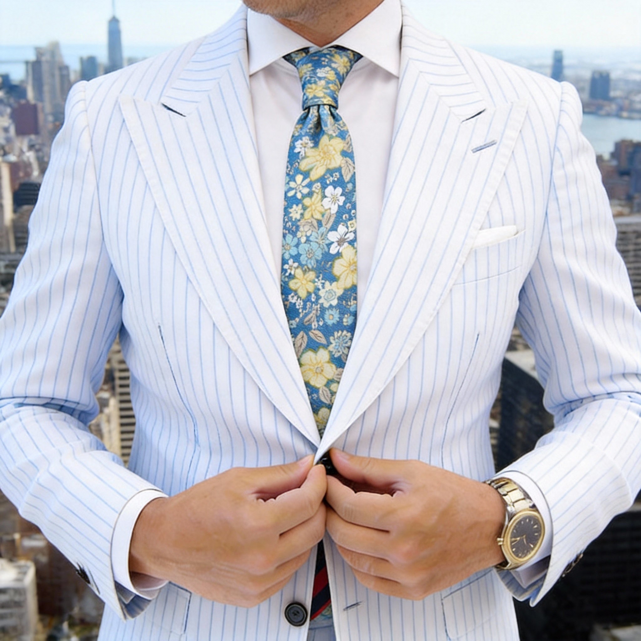 Blue With Yellow Floral Necktie