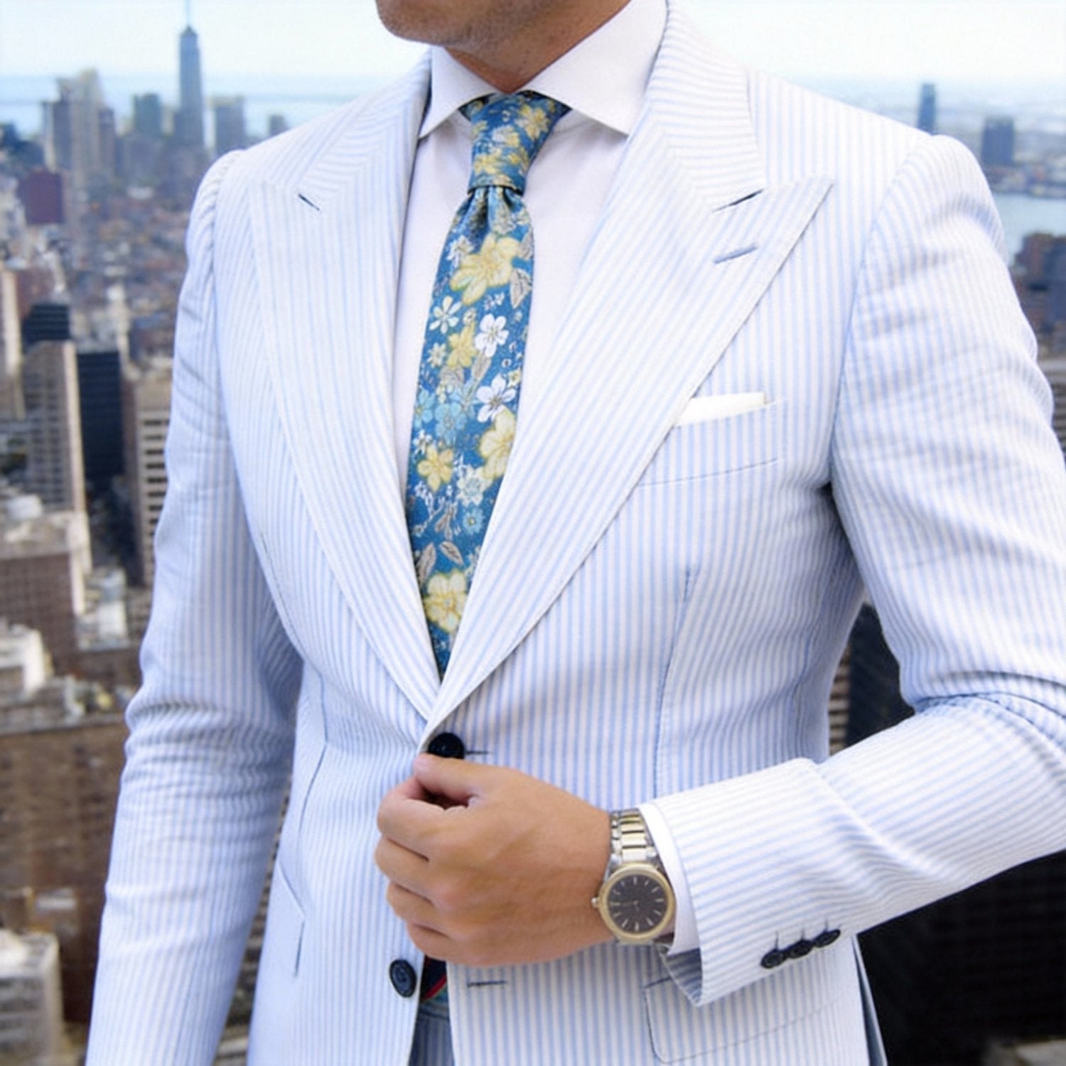 Blue With Yellow Floral Necktie