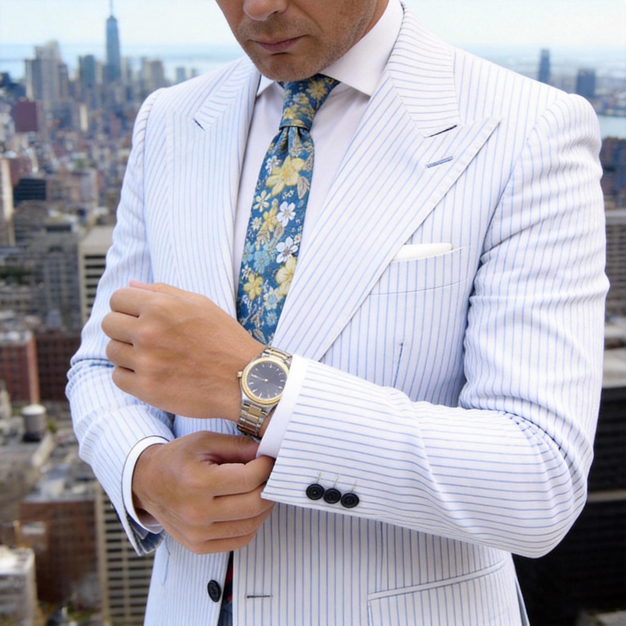 Blue With Yellow Floral Necktie