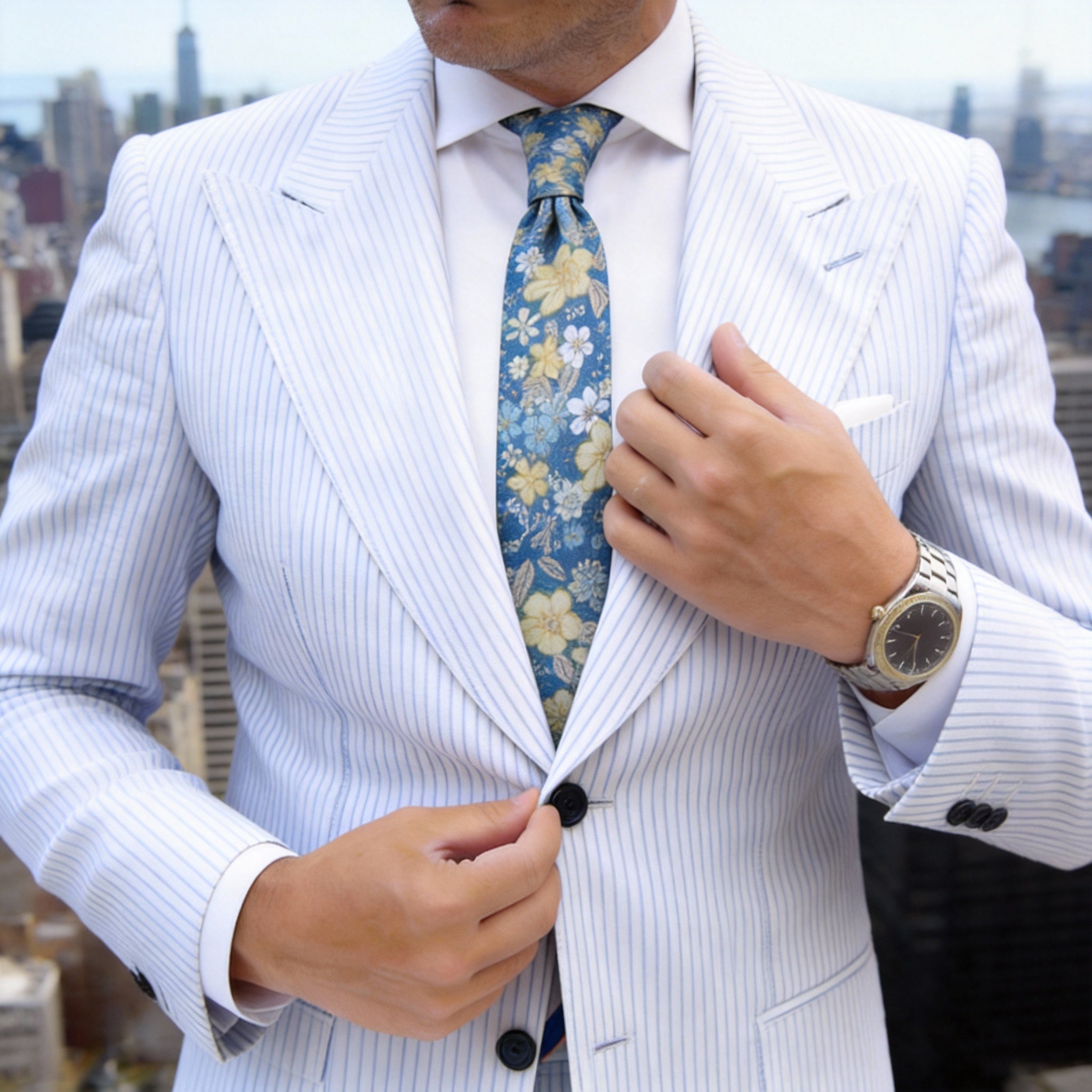 Blue With Yellow Floral Necktie