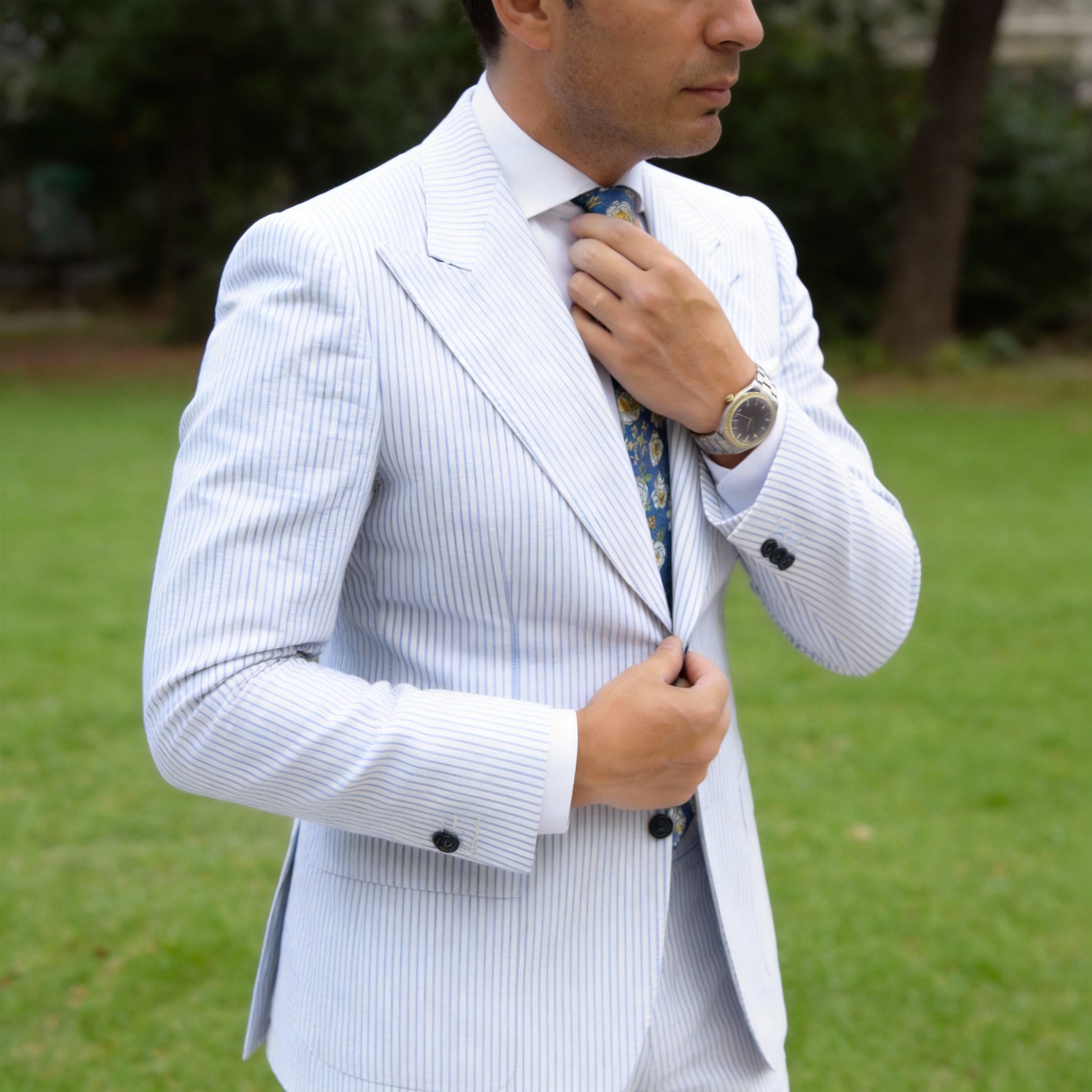 Blue with White and Yellow Floral Necktie