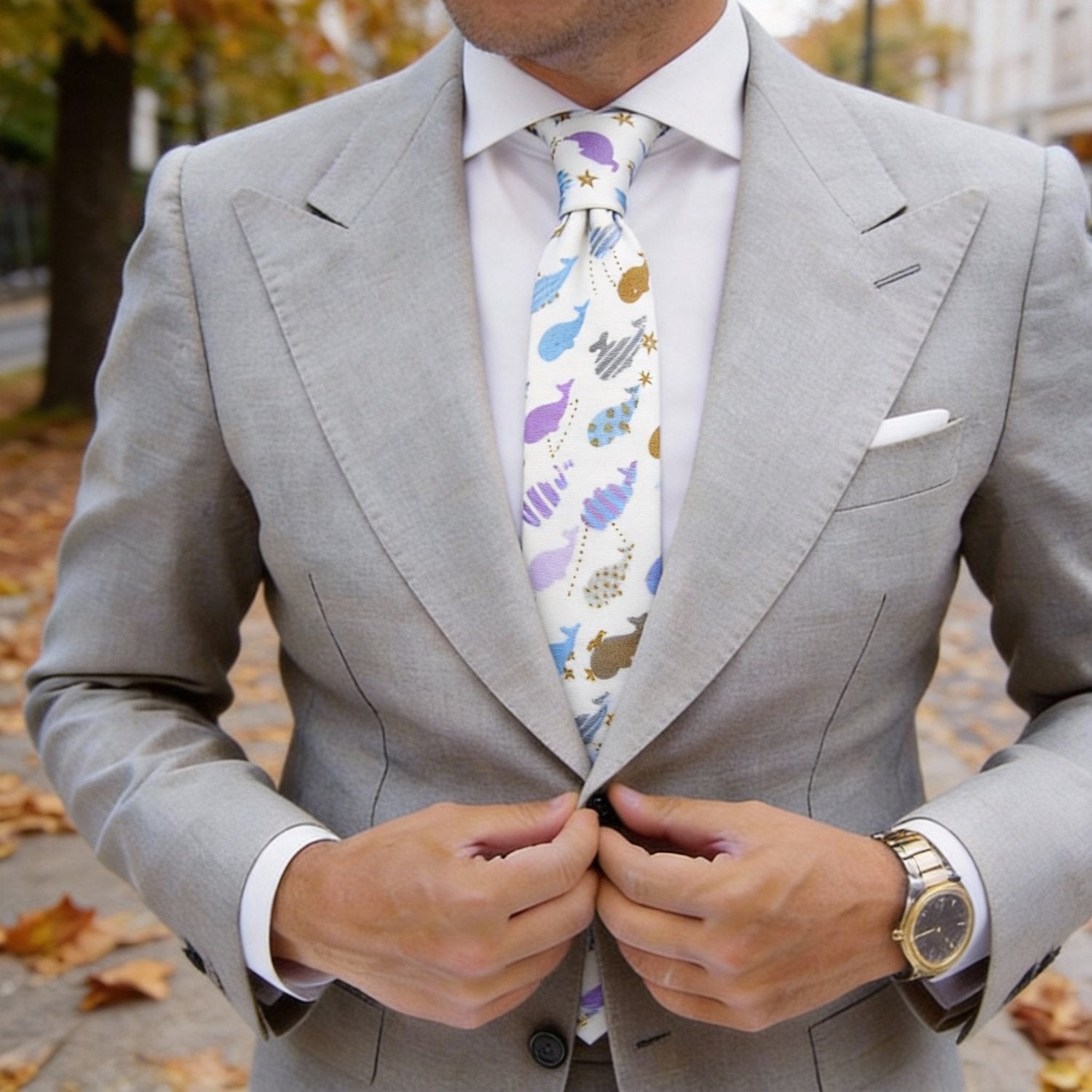 White with Colorful Whale Necktie