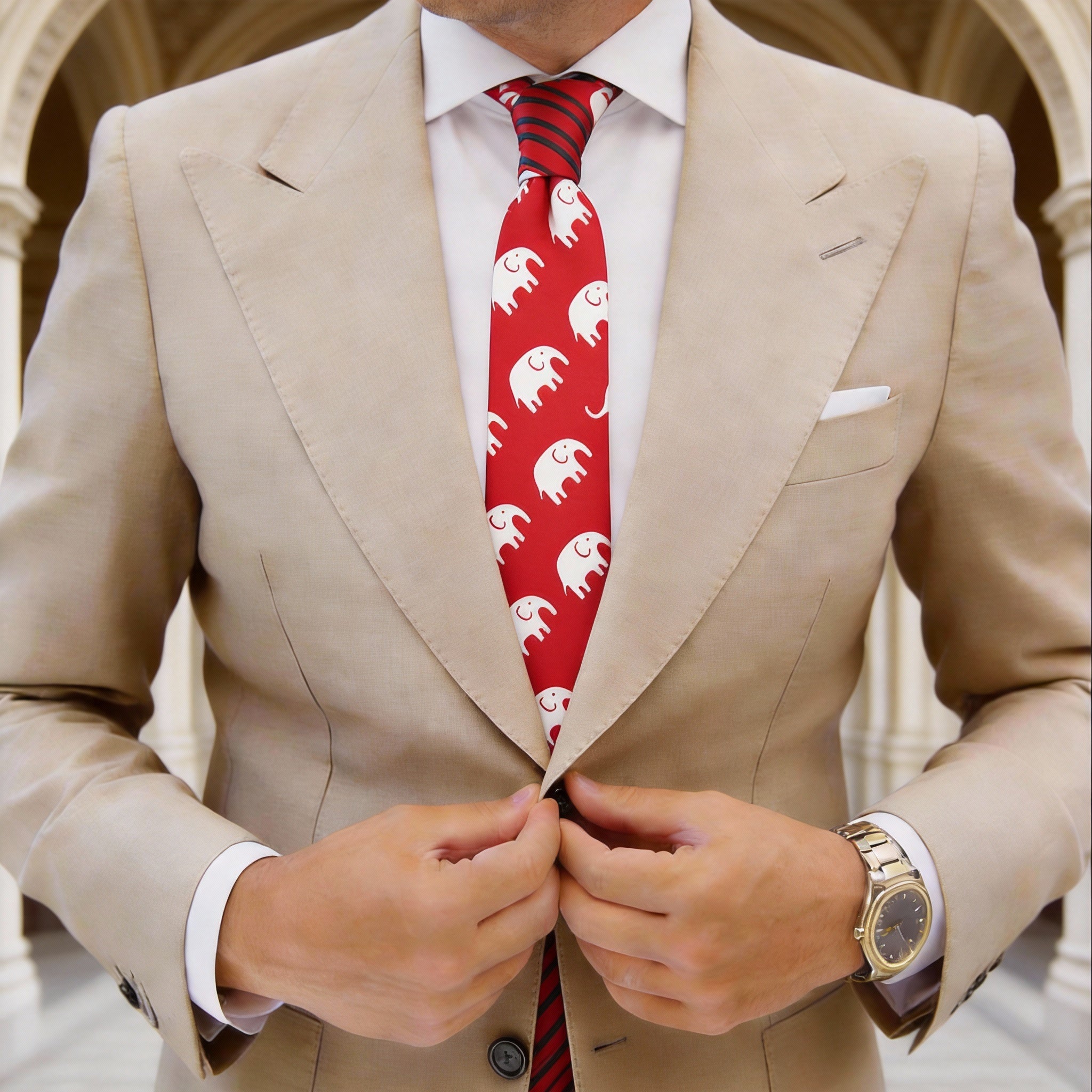 Red with White Elephants Necktie