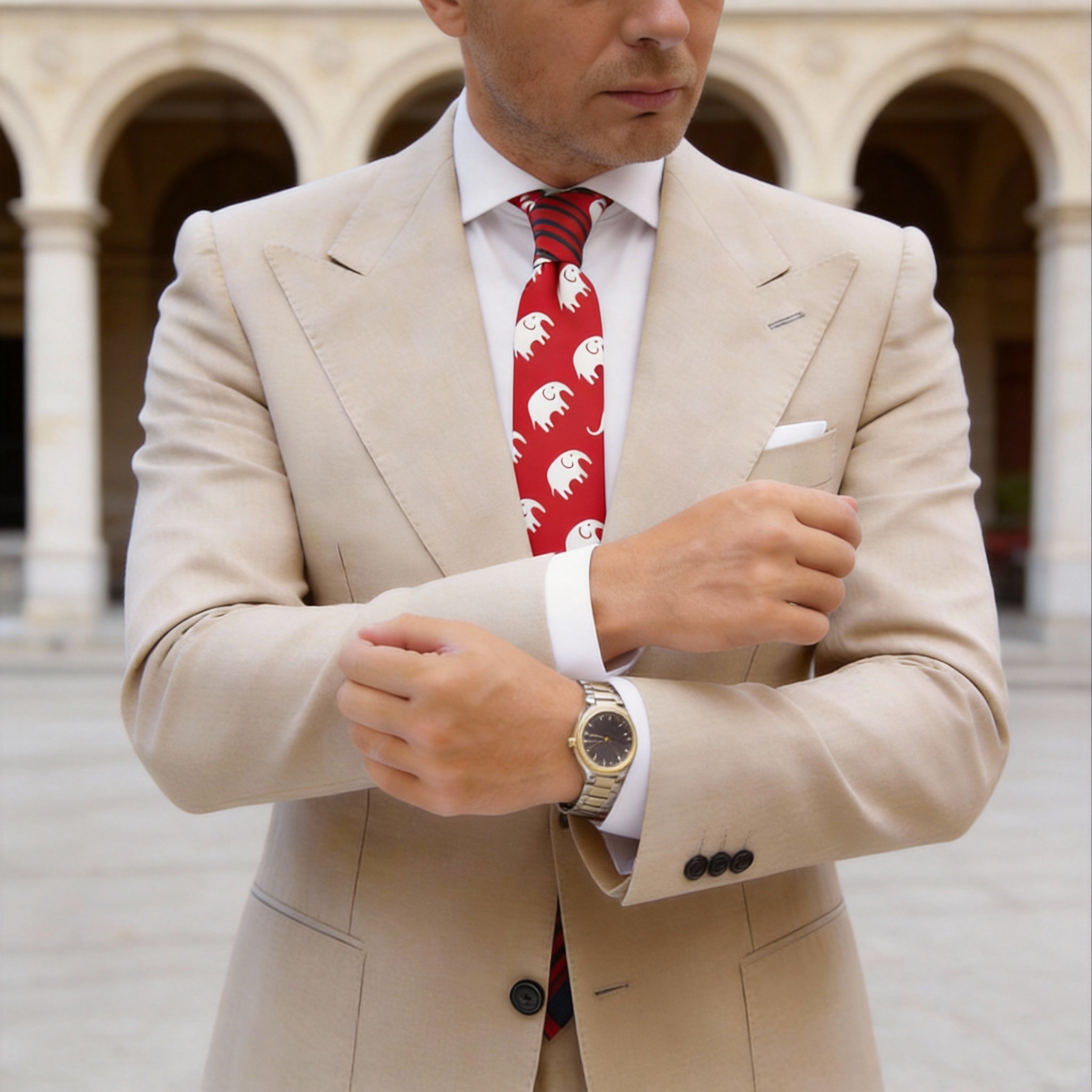 Red with White Elephants Necktie