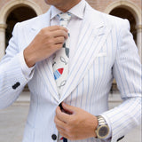 White with Multi-colored Fish Necktie