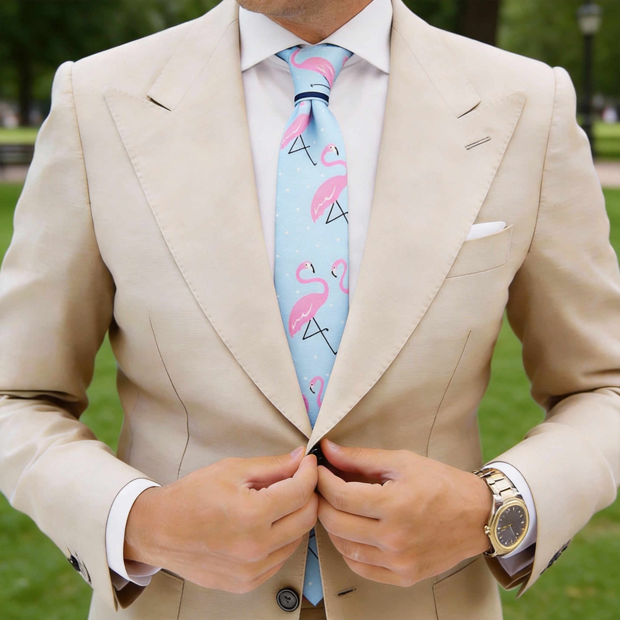 Light Blue with Pink Flamingos Necktie