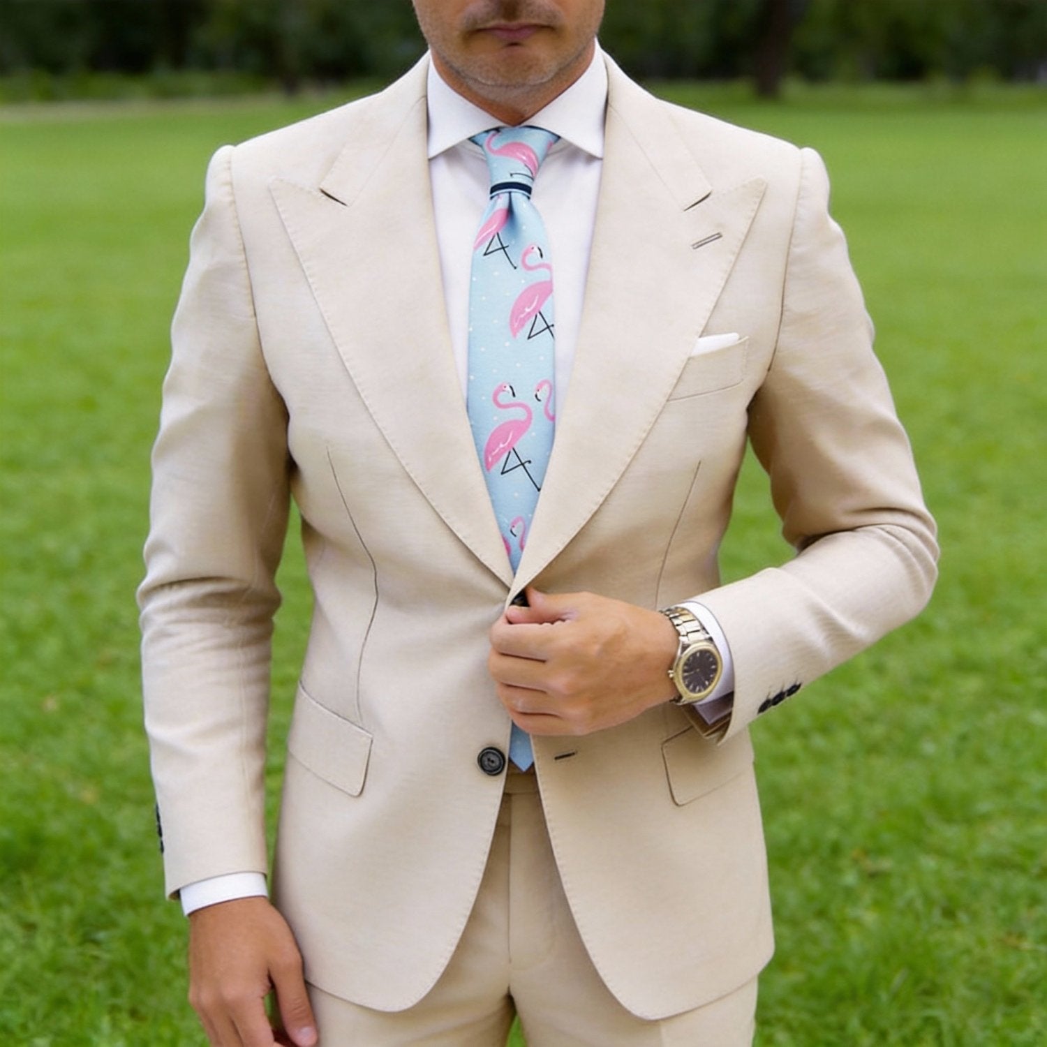 Light Blue with Pink Flamingos Necktie